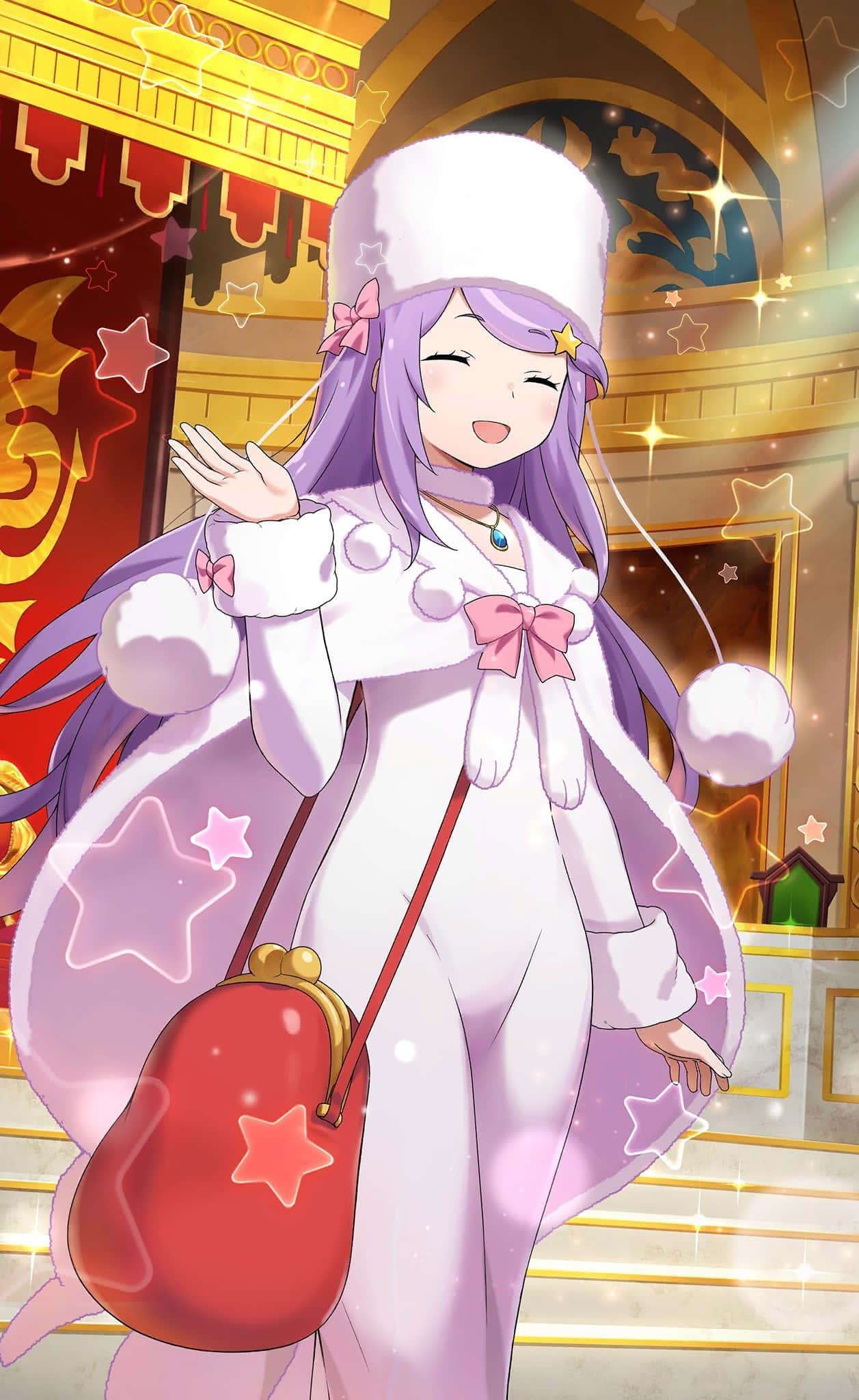 Anastasia Hoshin, purple hair, white winter outfit, Full HD Phone Wallpaper