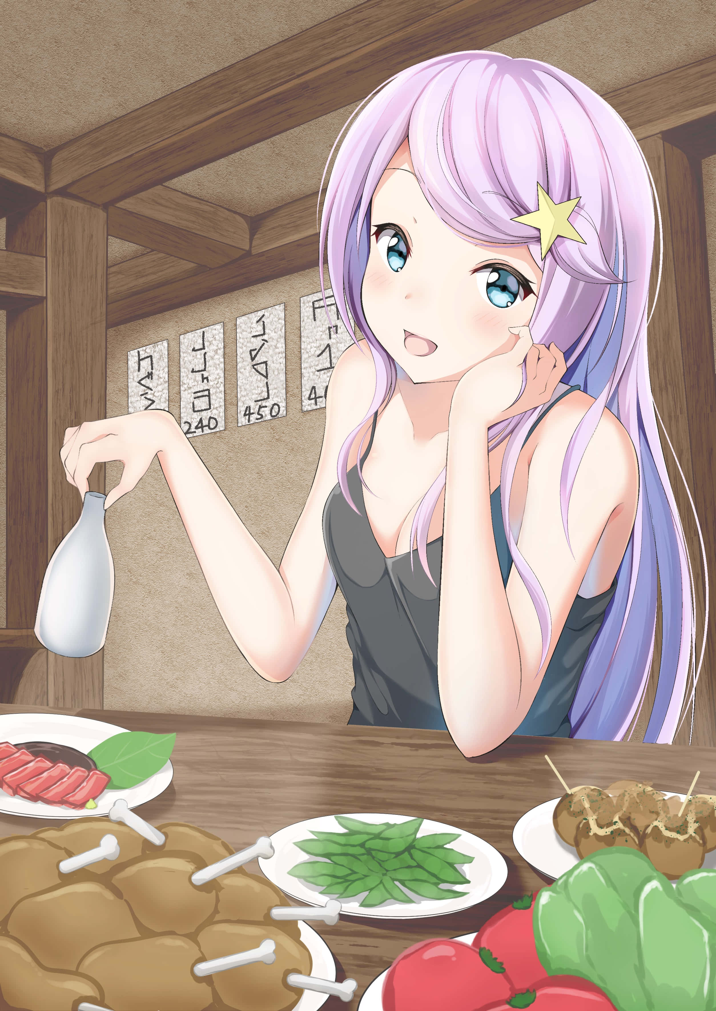 Anastasia Hoshin, purple hair, star hairpin, 2K Phone Wallpaper