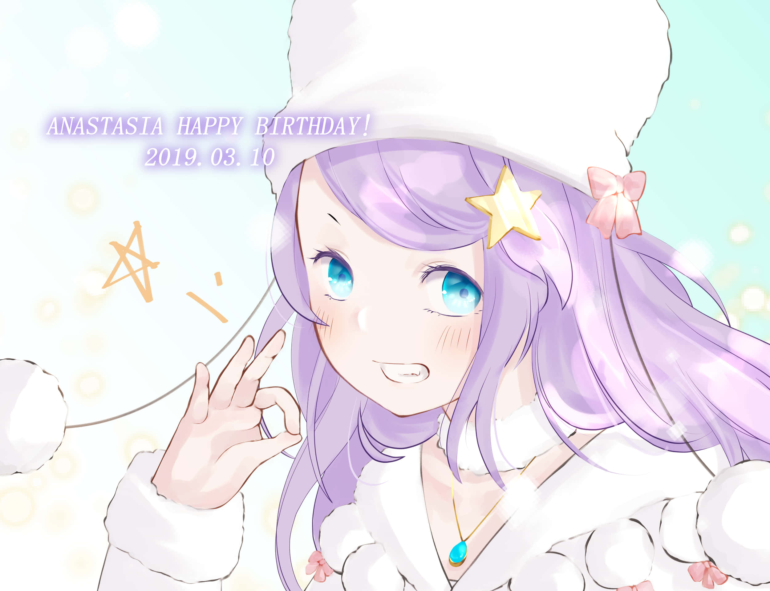 Anastasia Hoshin, purple hair, blue eyes, Full HD Desktop Wallpaper