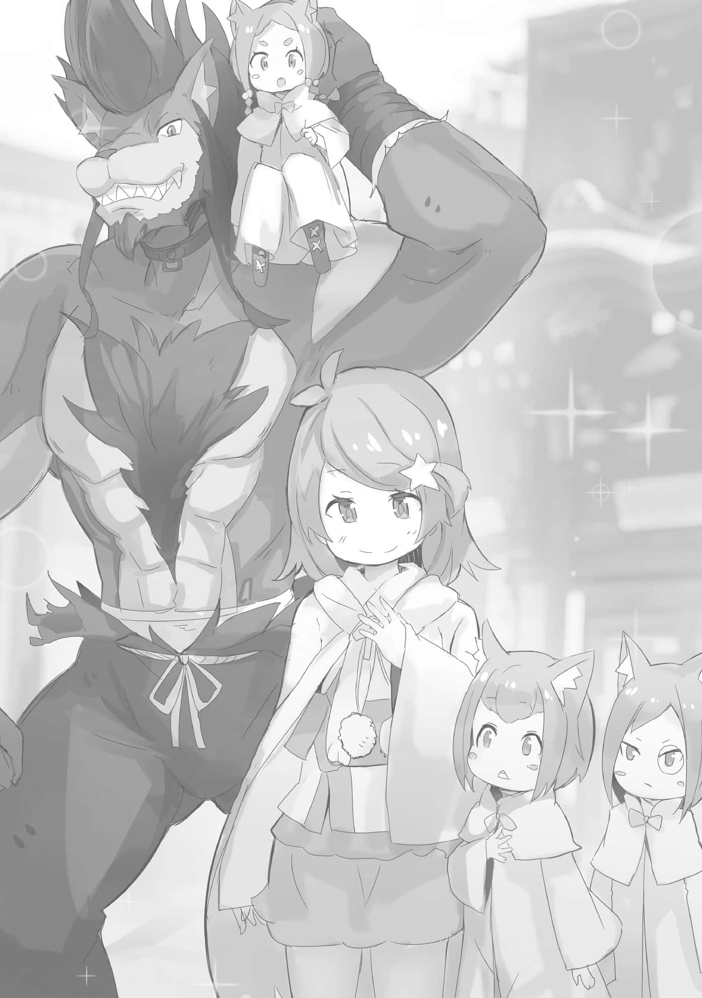 Anastasia Hoshin, monochrome anime scene, wolf-like creature, Full HD Phone Wallpaper