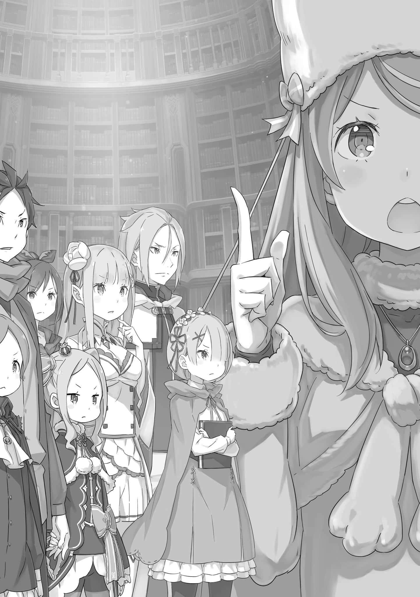 Anastasia Hoshin, black and white anime illustration, group of characters, Full HD Phone Wallpaper