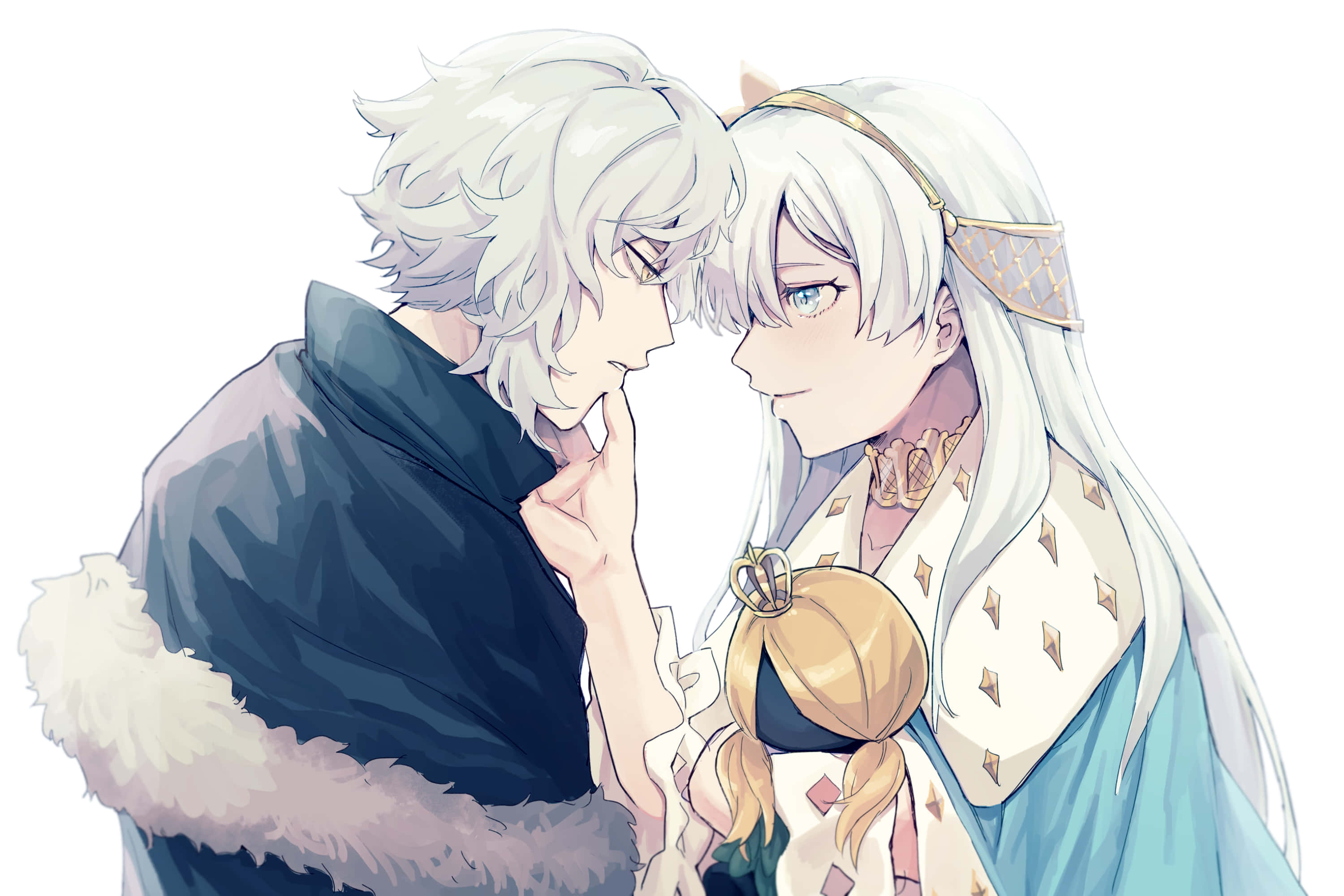Anastasia Nikolaevna Romanova, white hair, tender moment, 2K Desktop Wallpaper