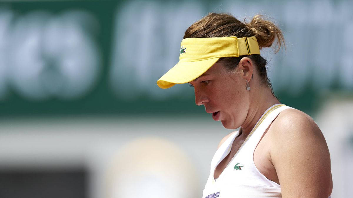 Anastasia Pavlyuchenkova, yellow visor, white tank top, SD Desktop Wallpaper