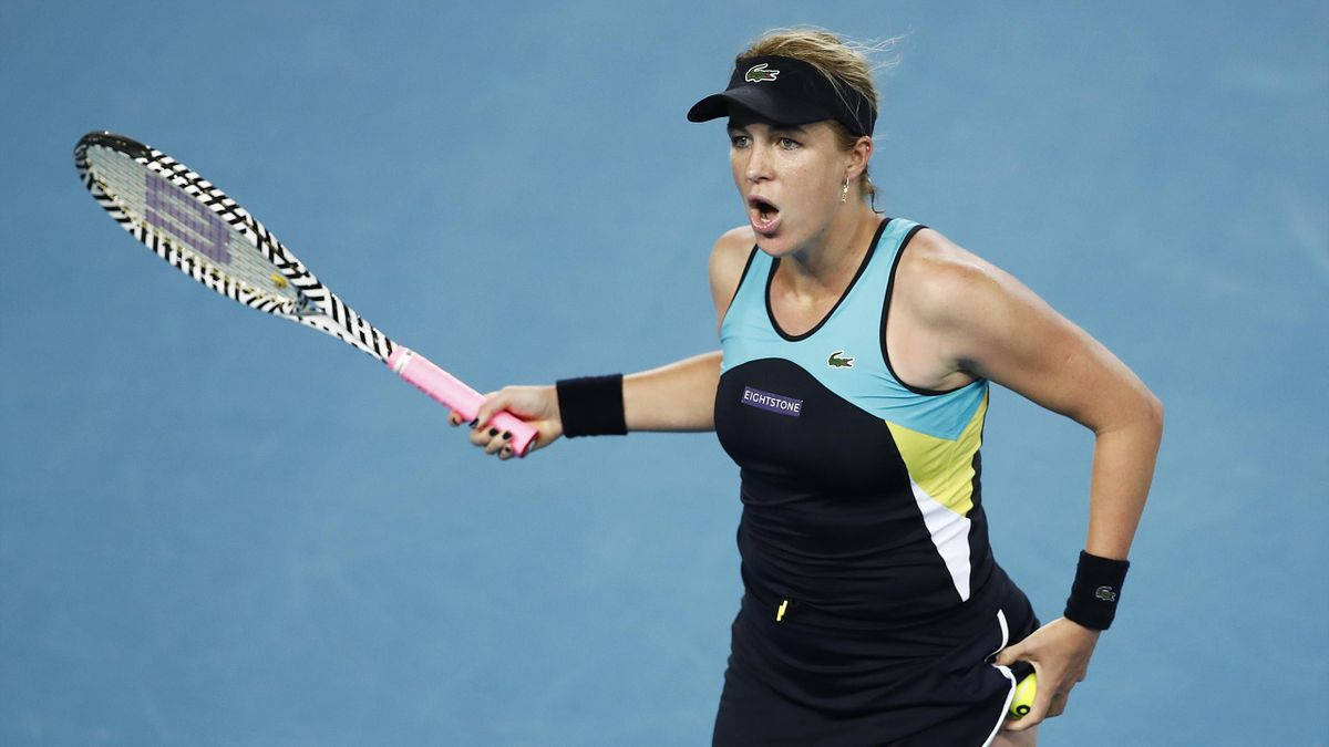 Anastasia Pavlyuchenkova, blue court, mid-swing, SD Desktop Wallpaper