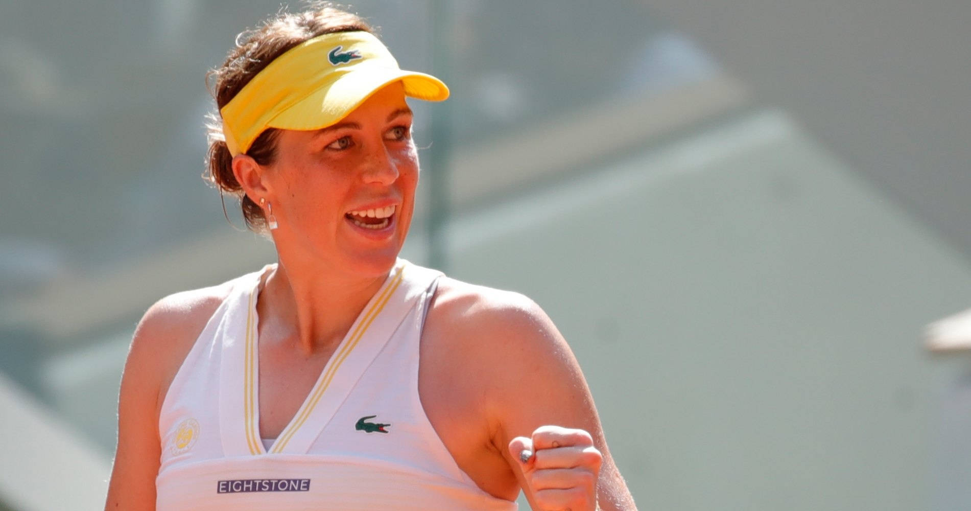 Anastasia Pavlyuchenkova, white outfit, yellow visor, HD Desktop Wallpaper