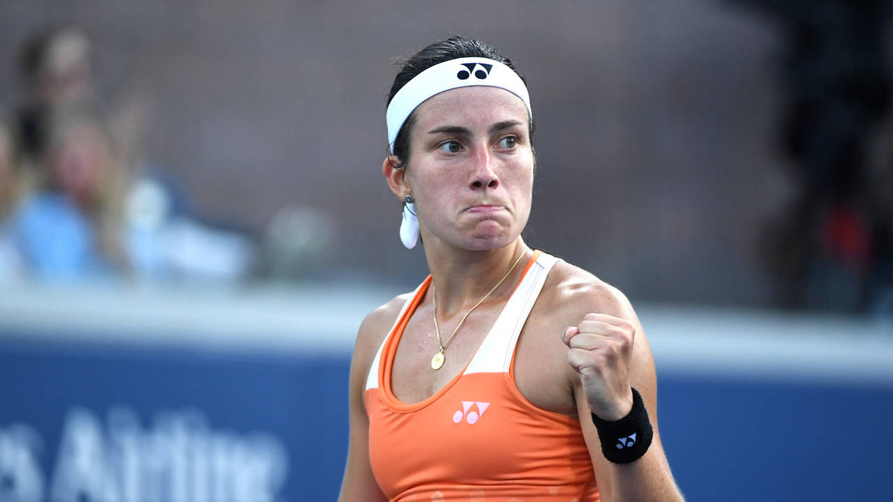 Anastasija Sevastova, orange top, tennis player, HD Desktop Wallpaper