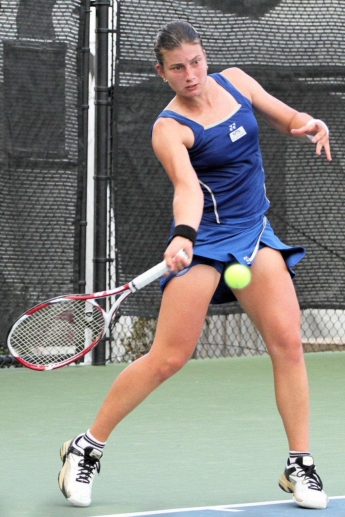 Anastasija Sevastova, blue outfit, bright green ball, HD Phone Wallpaper