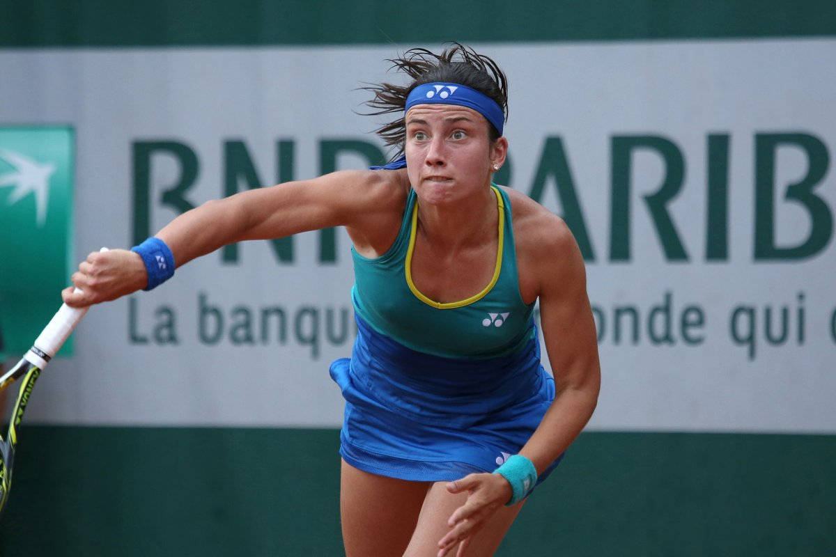Anastasija Sevastova, blue and teal gear, clay court, SD Desktop Wallpaper