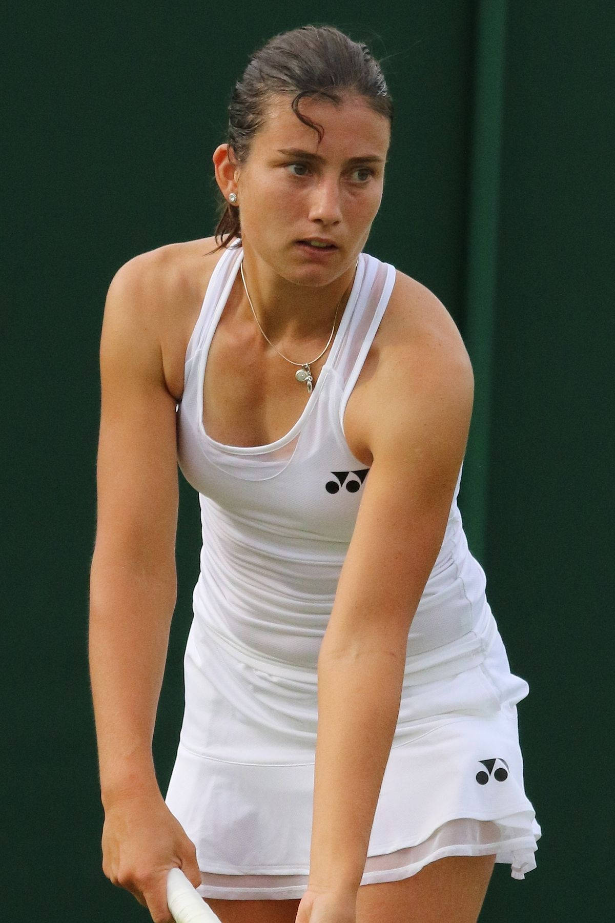 Anastasija Sevastova, white athletic gear, racket, HD Phone Wallpaper