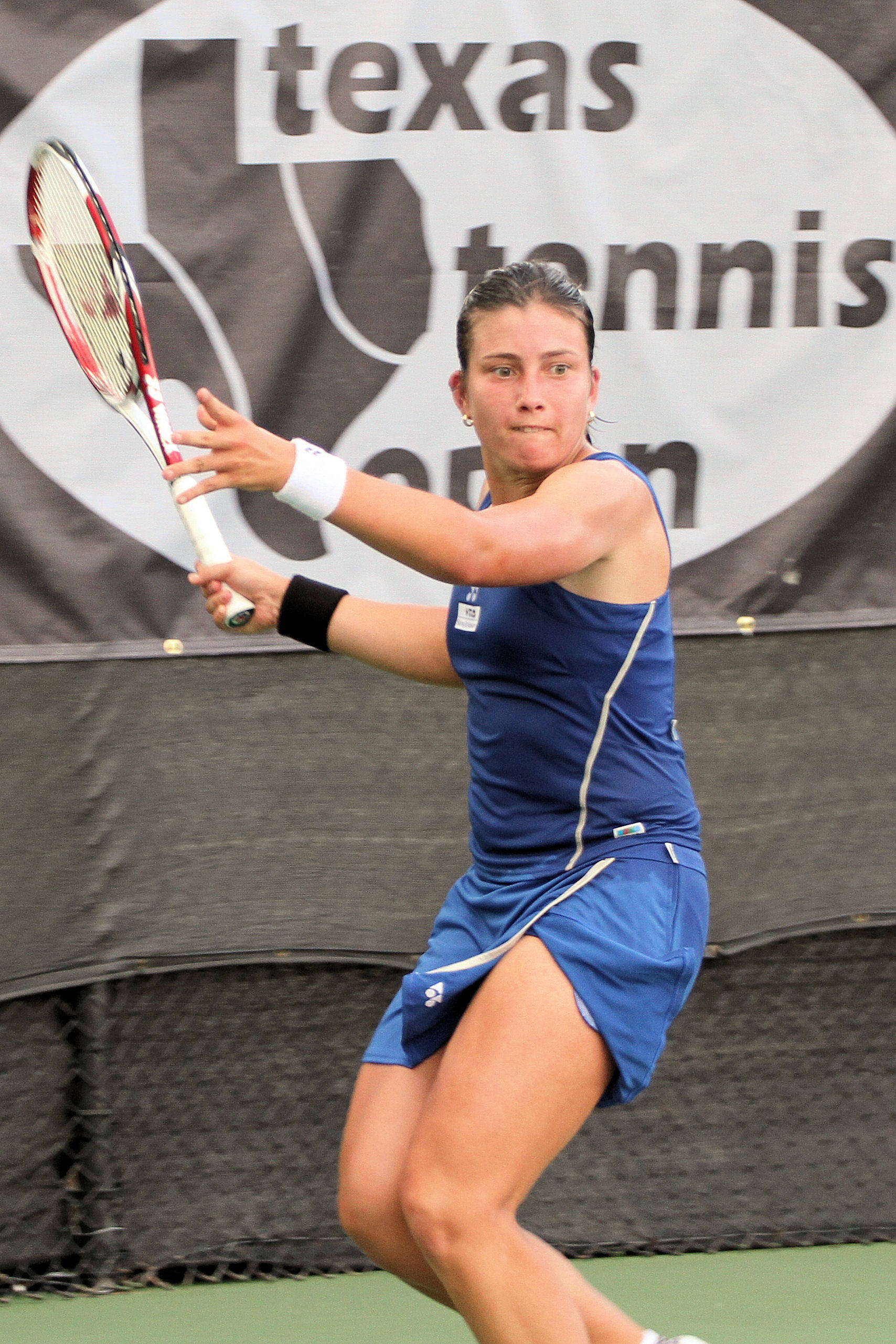 Anastasija Sevastova, blue athletic gear, racket, 2K Phone Wallpaper