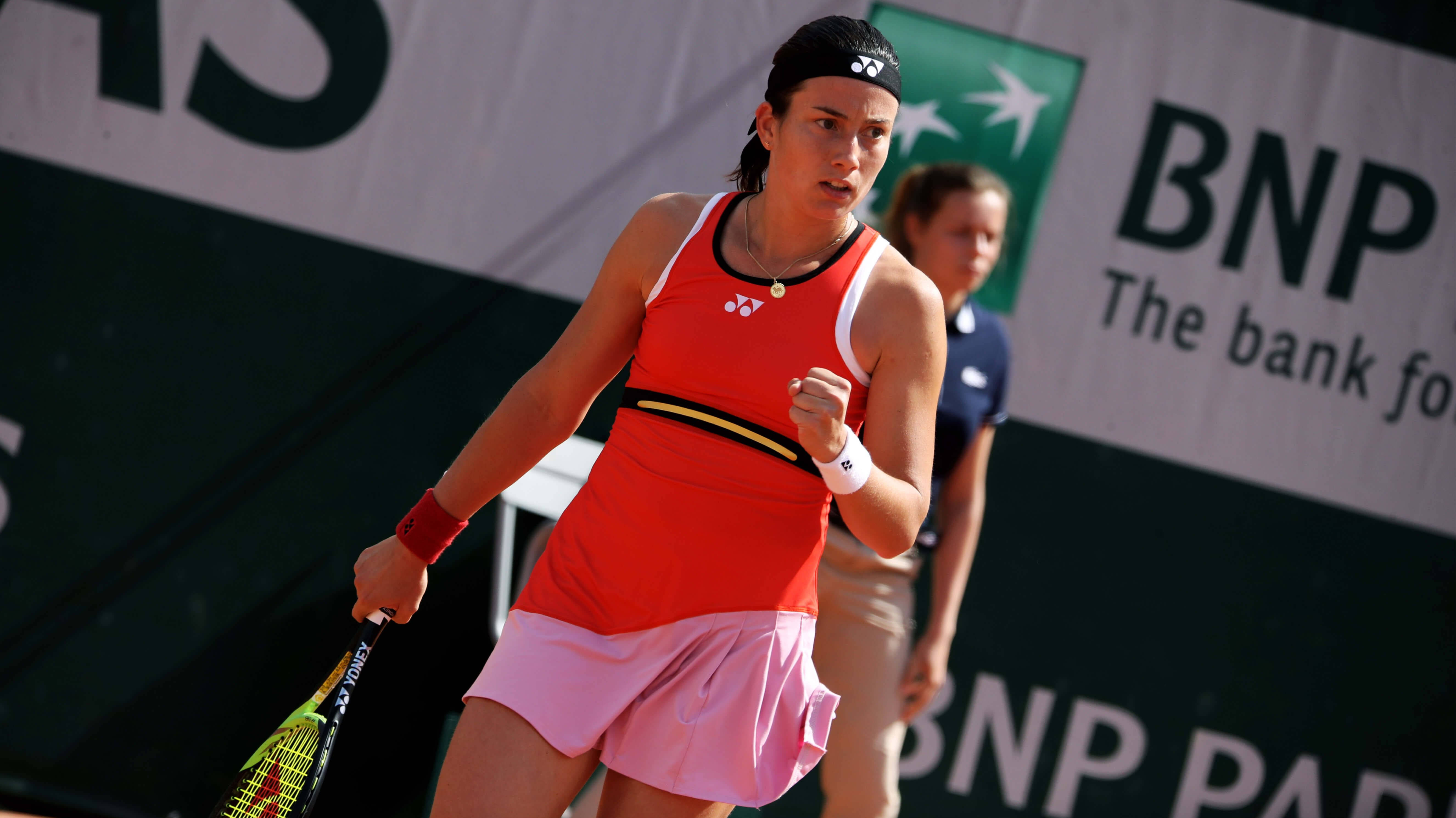 Anastasija Sevastova, red sleeveless top, clay court, 5K Desktop Wallpaper