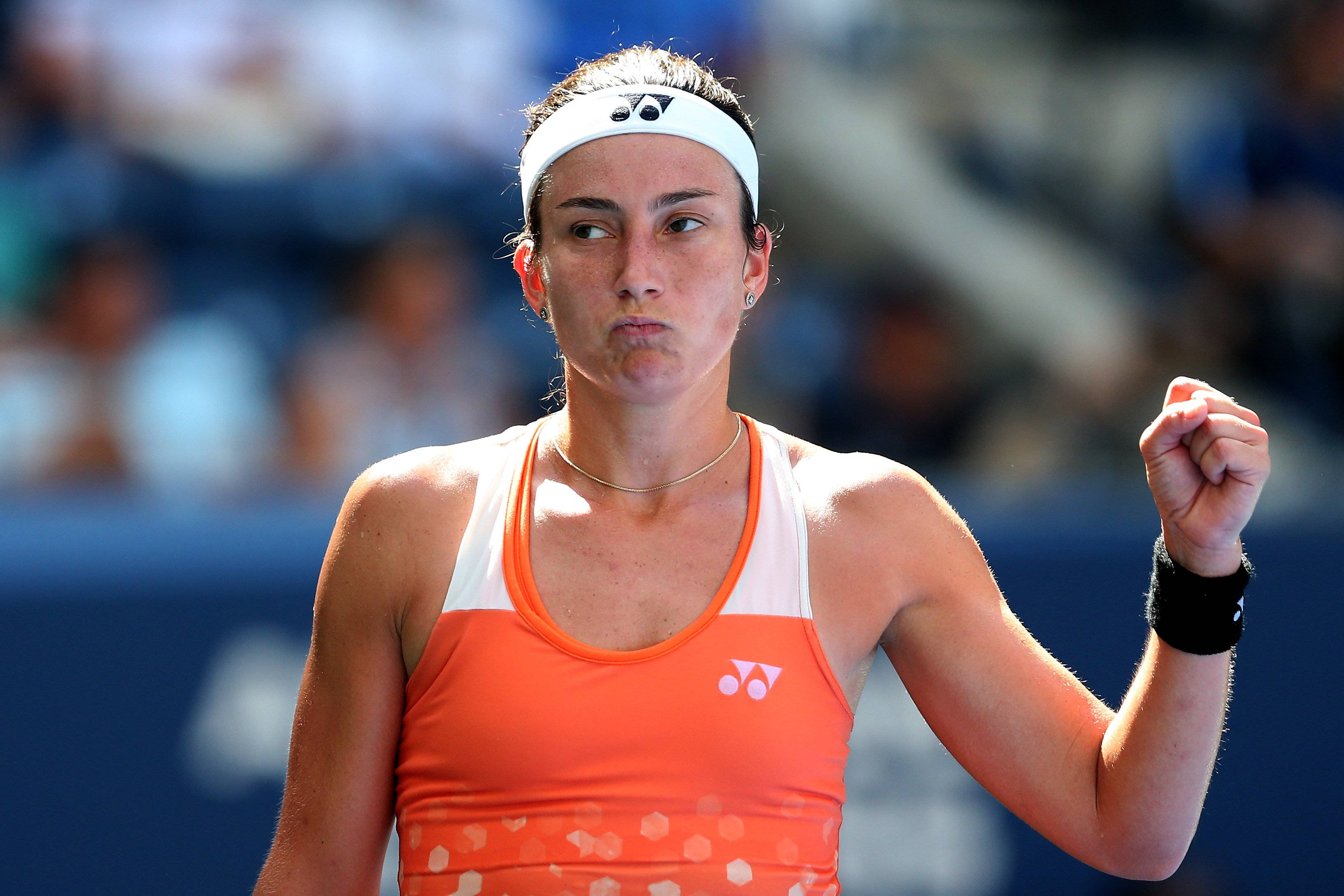Anastasija Sevastova, orange Yonex top, tennis player, 2K Desktop Wallpaper