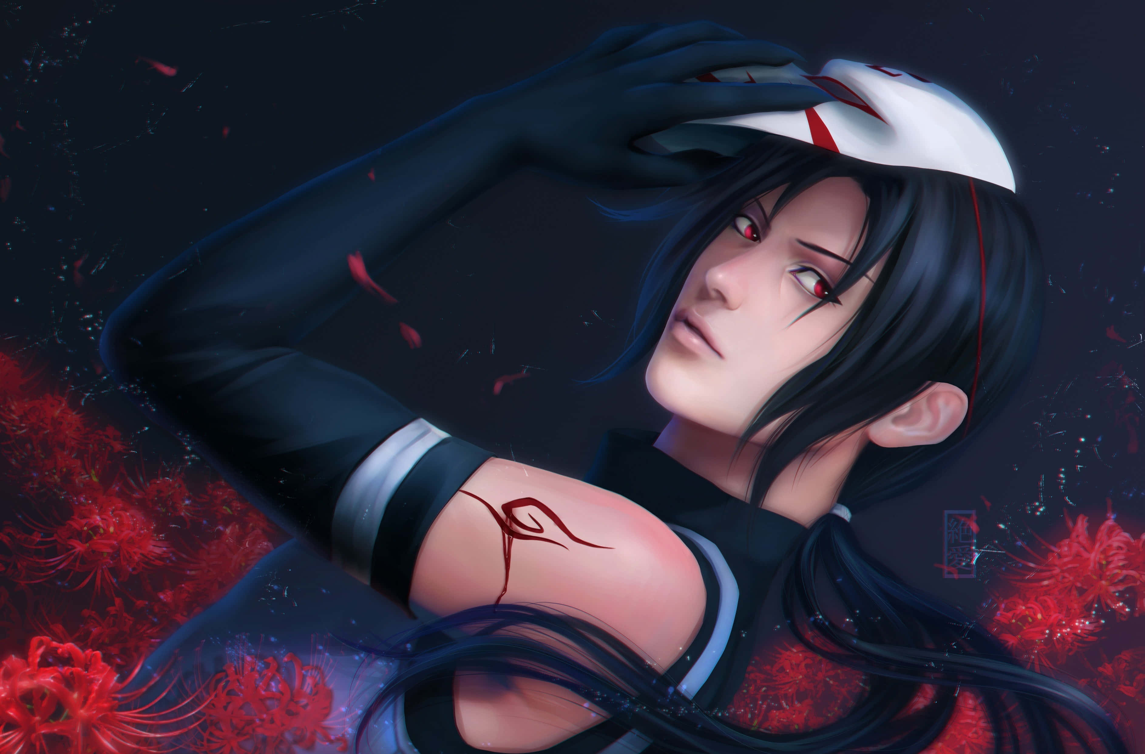 Anbu Black Ops, red eyes, red tattoo, 2K Desktop Wallpaper