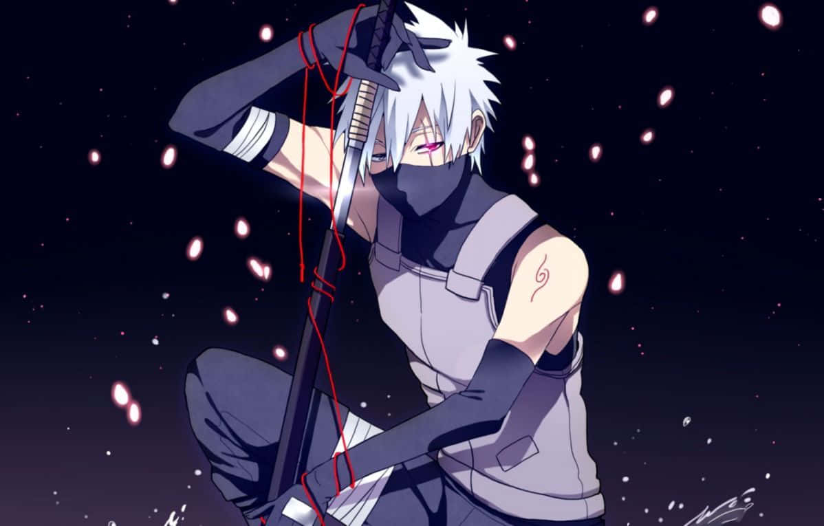 Anbu Black Ops, white-haired anime ninja, red eyes, SD Desktop Wallpaper