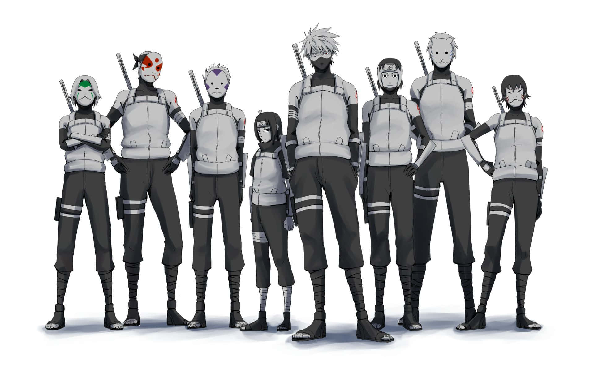 Anbu Black Ops, ninja characters, white and grey tactical gear, Full HD Desktop Wallpaper