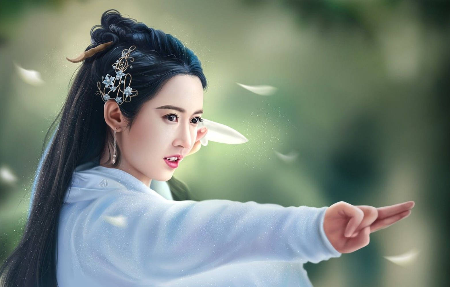 Chinese girl, historical drama, flowing white robes, HD Desktop Wallpaper