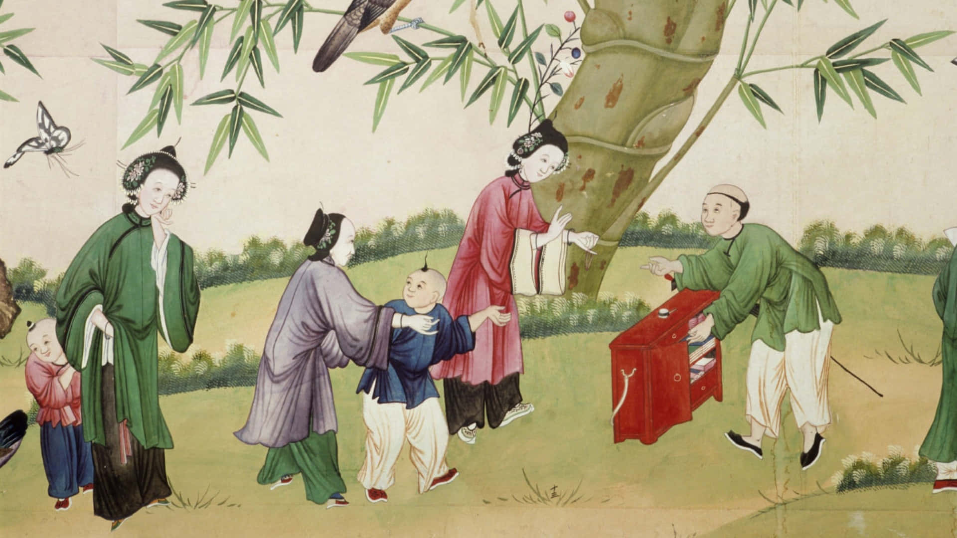 Ancient Chinese, bamboo harvesting, traditional Chinese painting, Full HD Desktop Wallpaper
