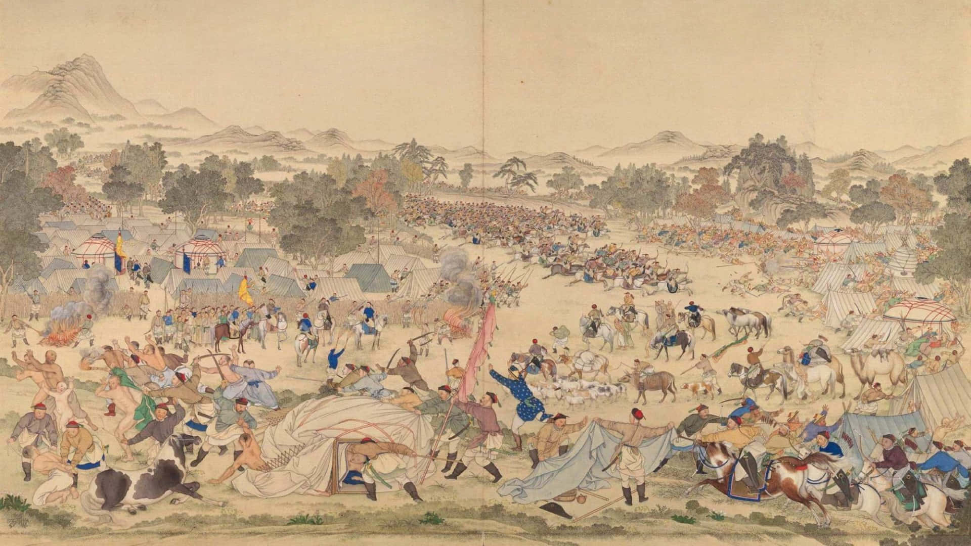 Ancient Chinese, battle scene, soldiers on horseback, Full HD Desktop Wallpaper