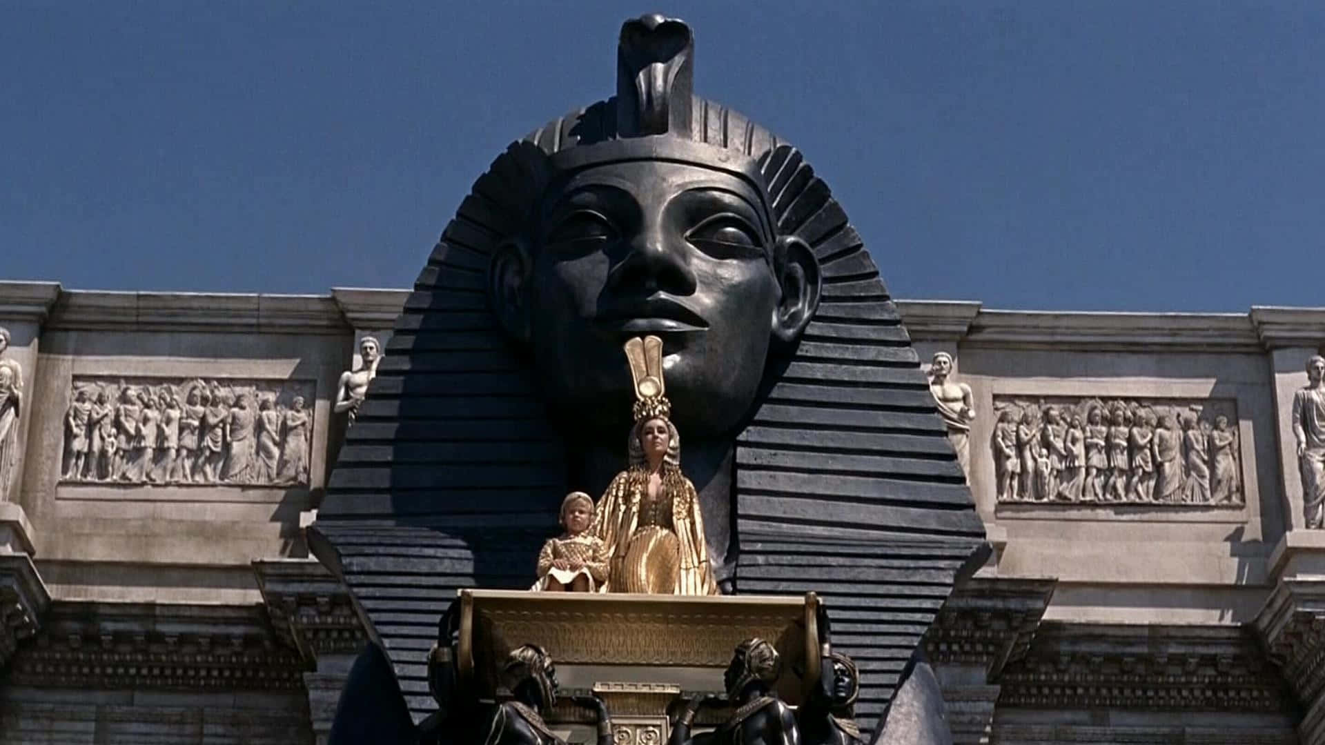 Ancient Egypt, black pharaoh statue, golden throne, Full HD Desktop Wallpaper