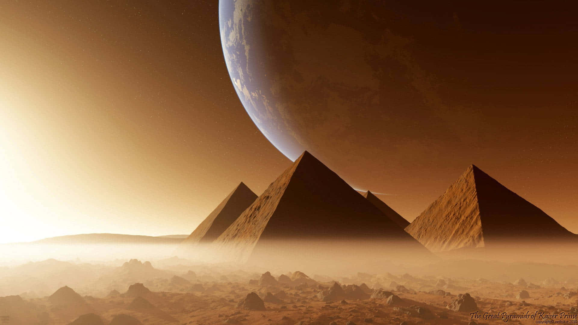 Ancient Egypt, pyramids, dusty alien desert, Full HD Desktop Wallpaper