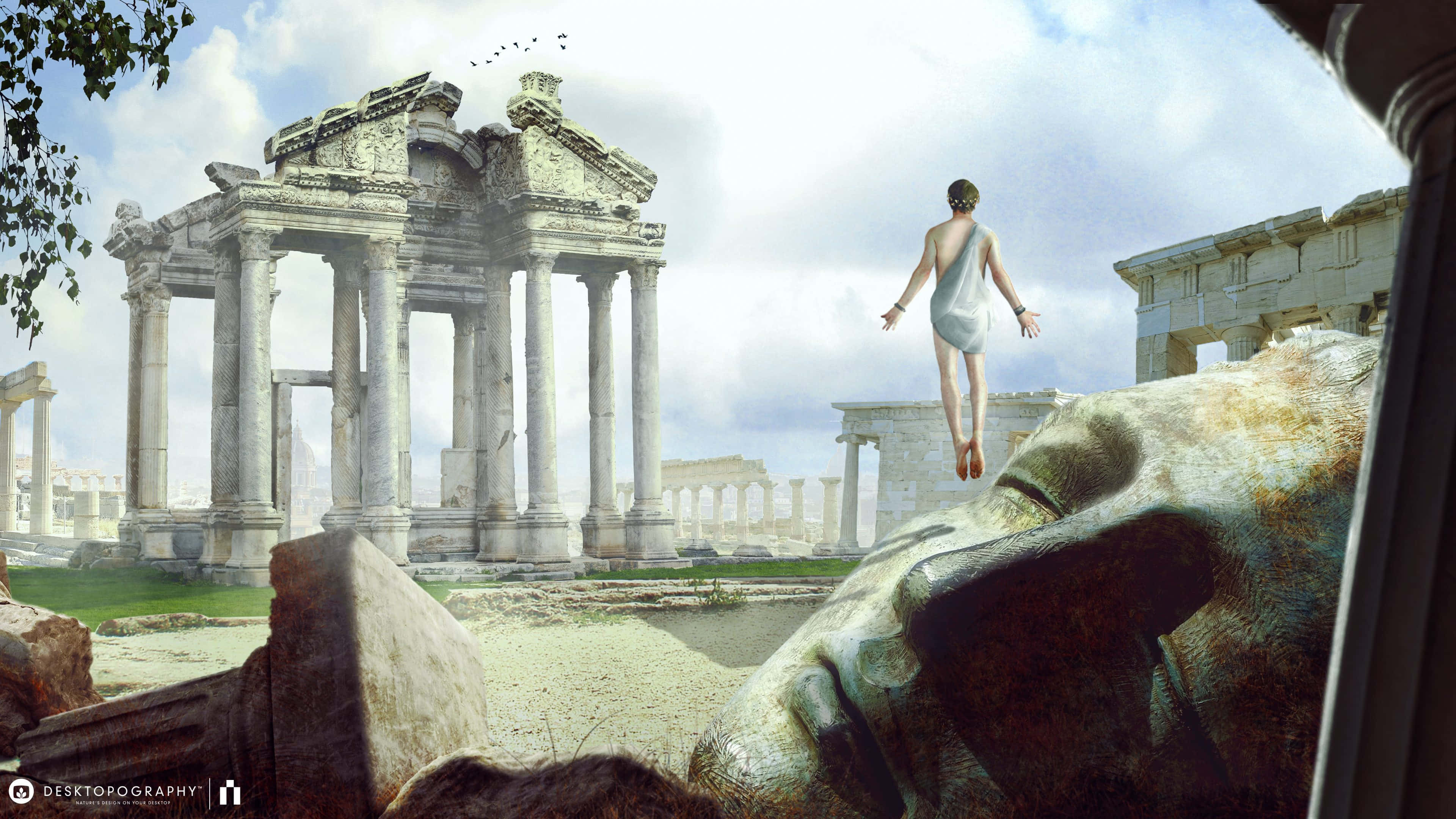 Ancient Roman Desktop, white dress, ancient ruins, 4K Desktop Wallpaper