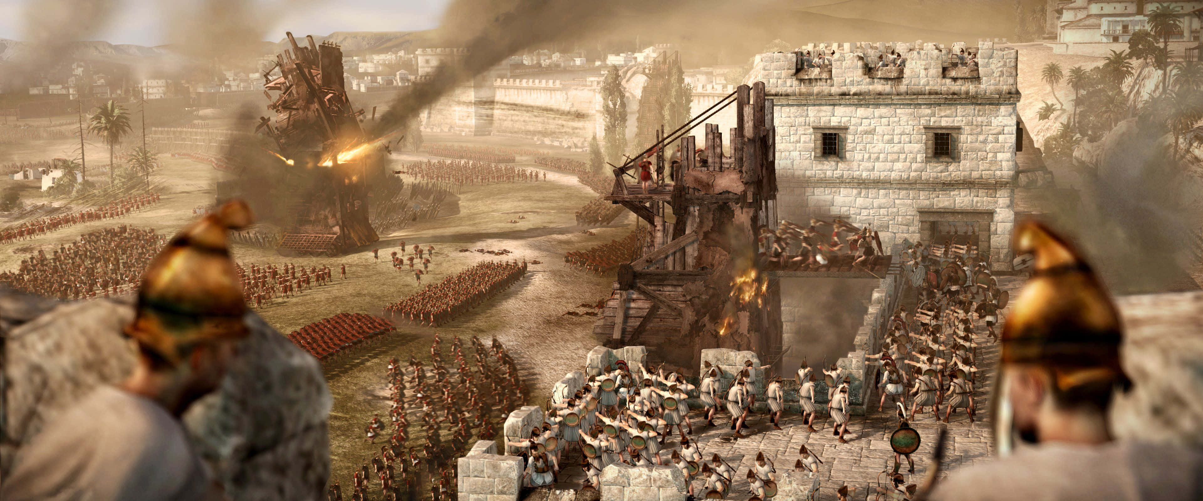 Ancient Roman Desktop, catapults, stone walls, 4K Desktop Wallpaper
