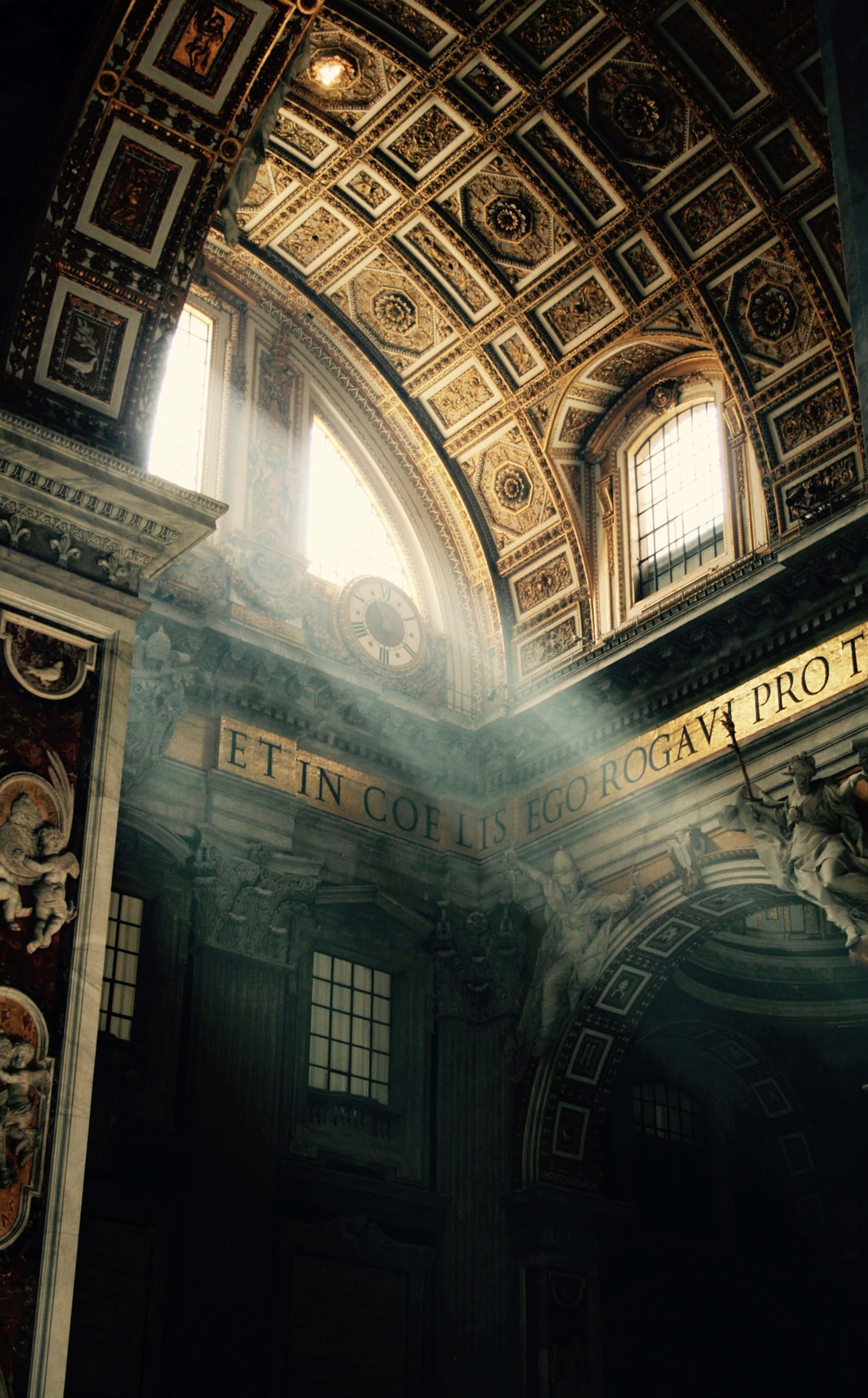 Ancient Roman Desktop, golden ceiling, arched windows, 4K Phone Wallpaper