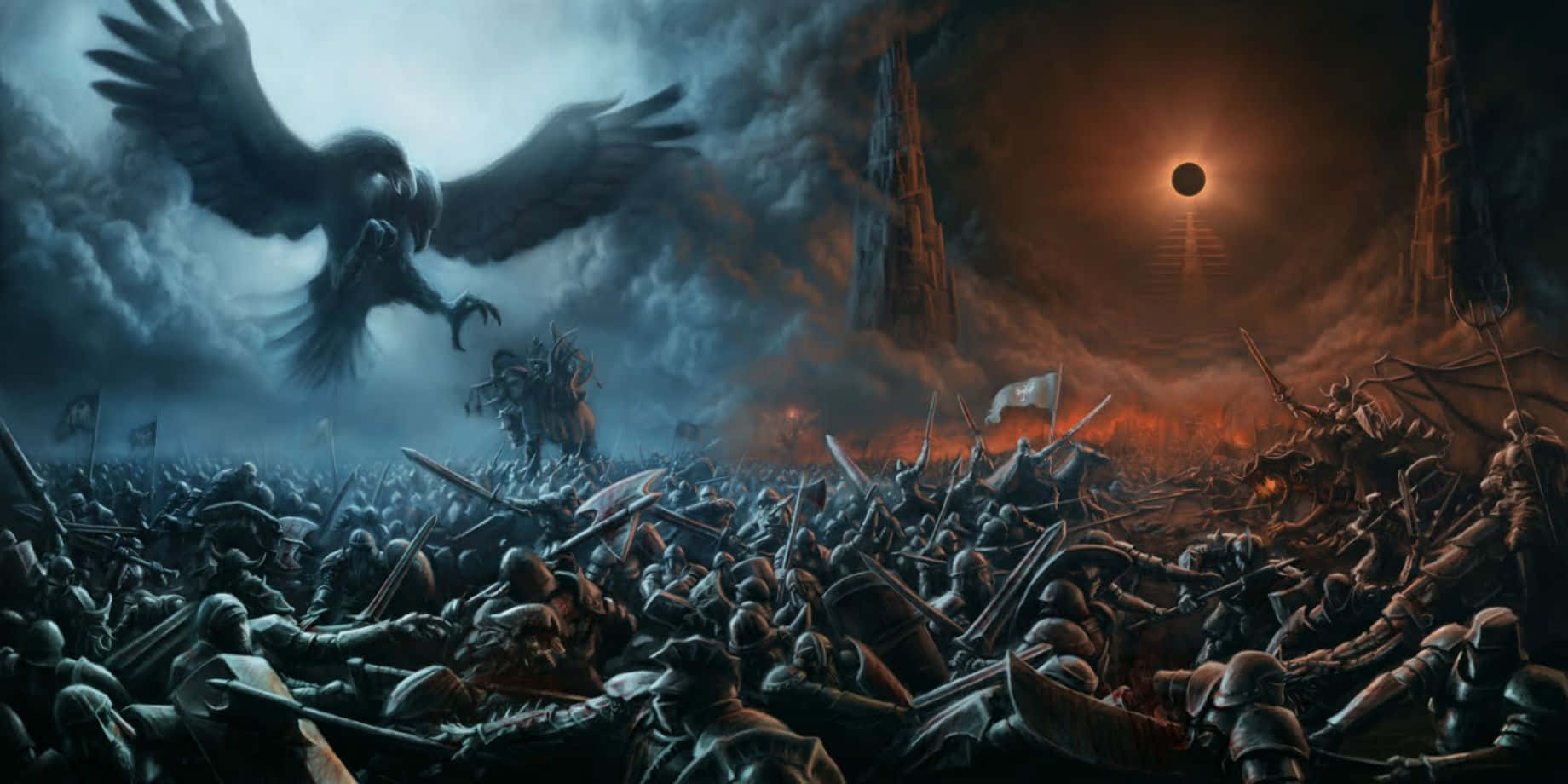 Ancient Weapons, stormy sky, giant raven, HD Desktop Wallpaper