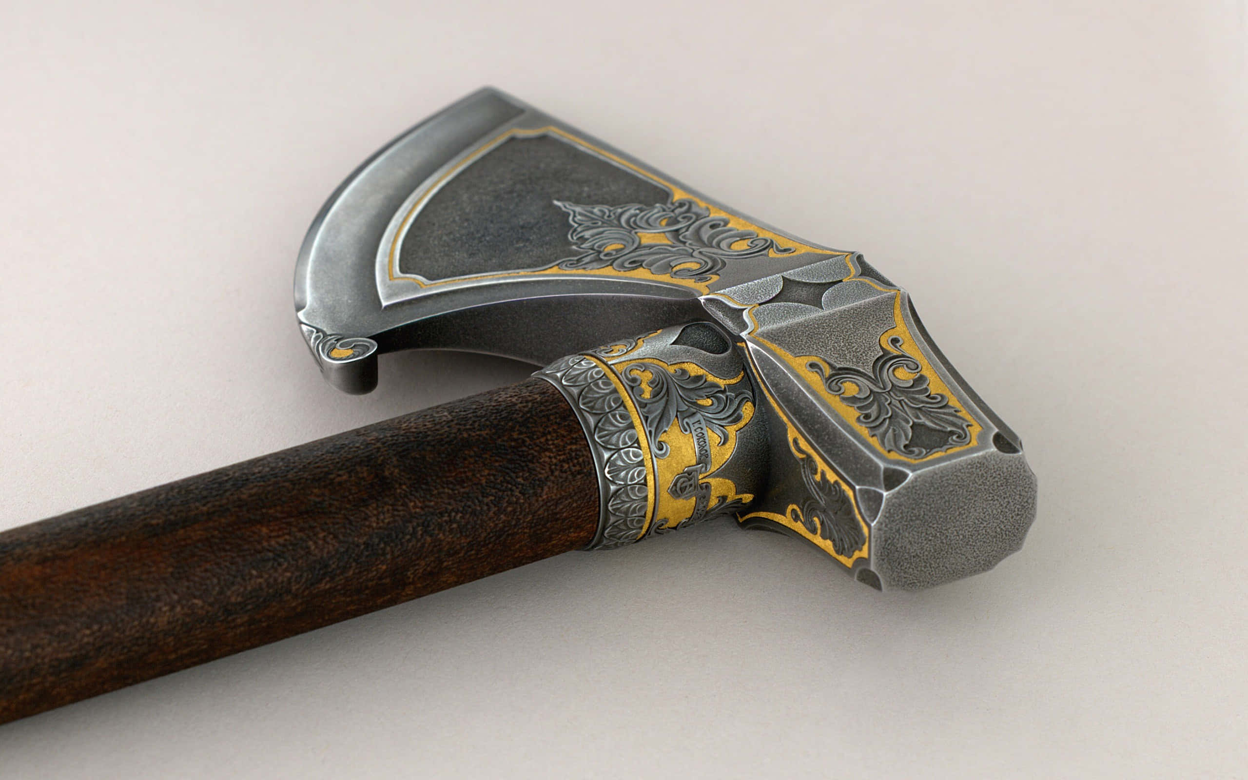 ancient weapons, battle axe, dark wooden handle, 2K Desktop Wallpaper