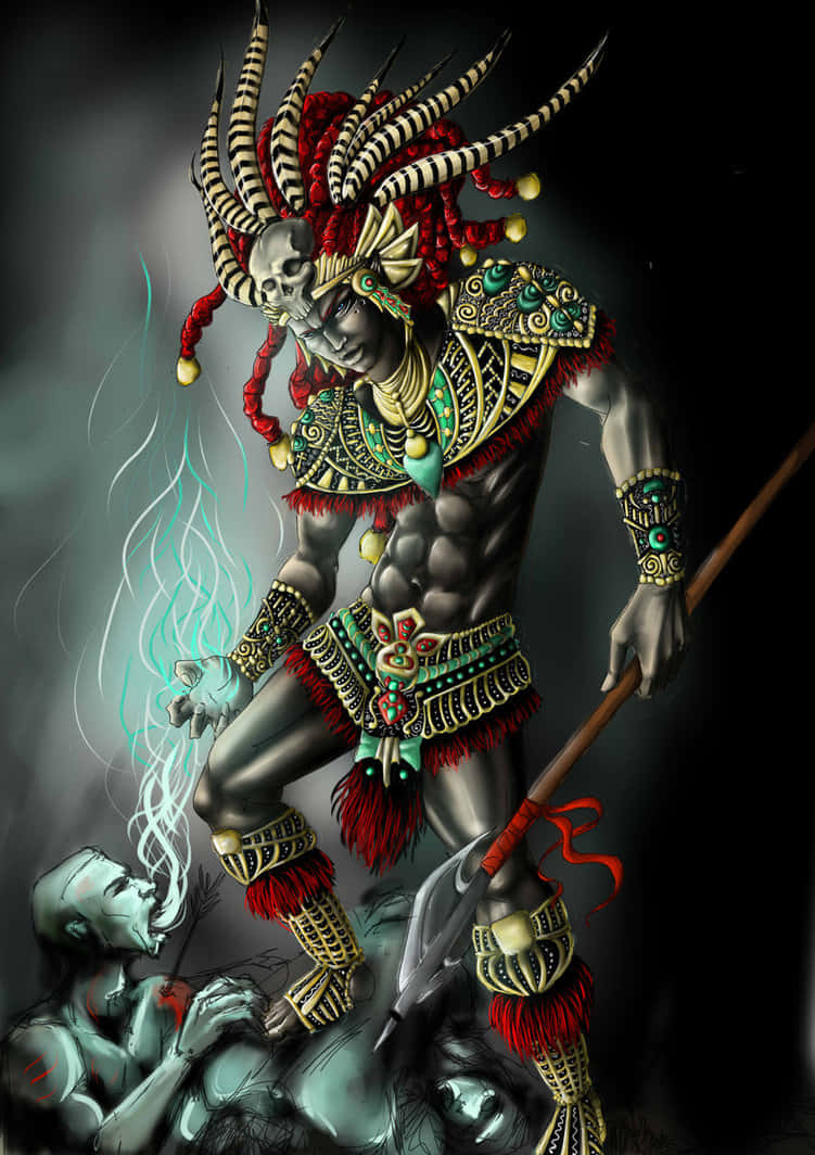 aztec warrior, saber-toothed, striped headdress, SD Phone Wallpaper