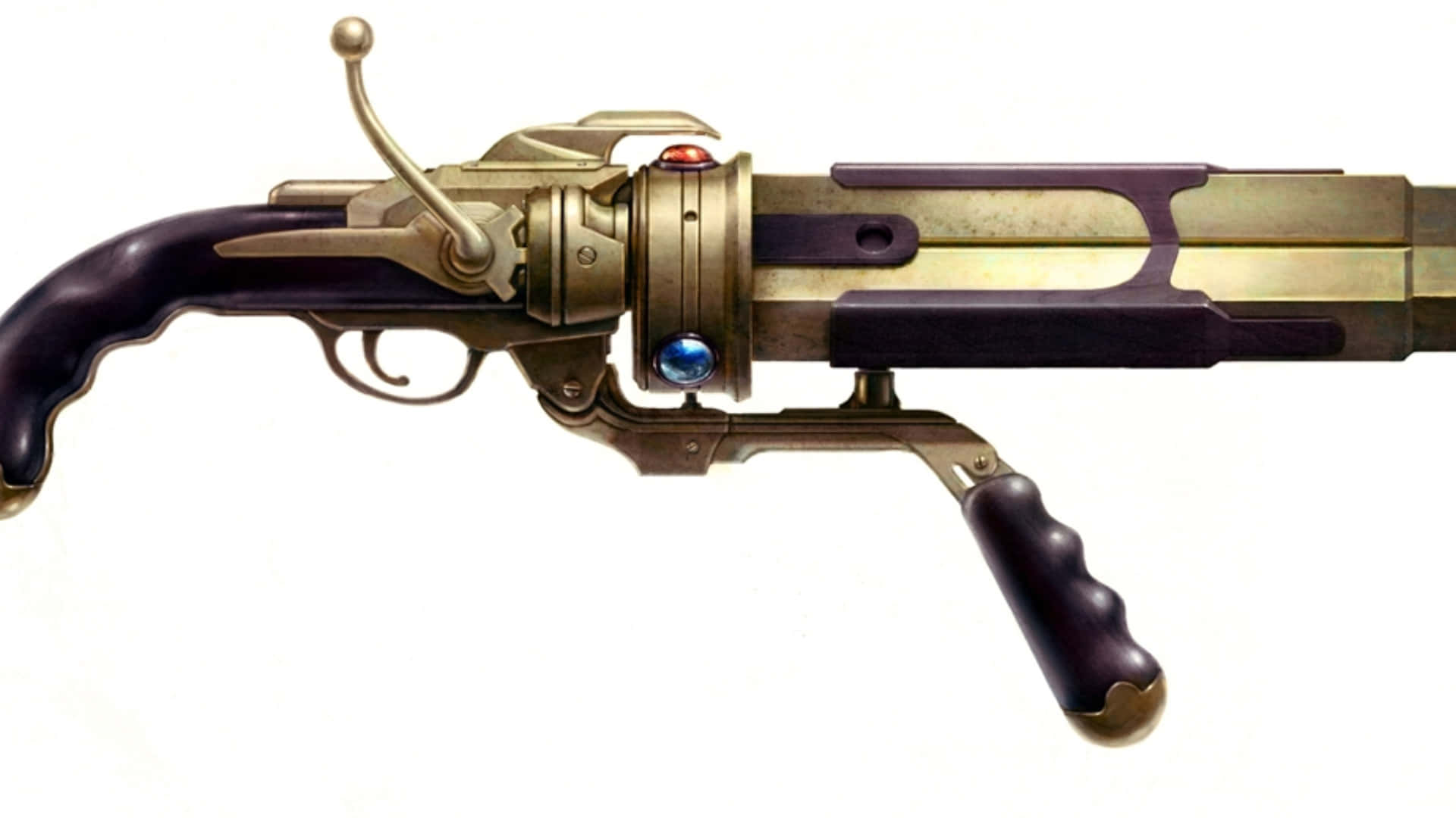 steampunk blaster pistol, brass accents, dark grips, Full HD Desktop Wallpaper