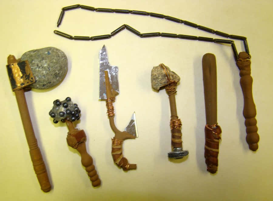 Ancient Weapons, stone heads, wooden handles, SD Desktop Wallpaper