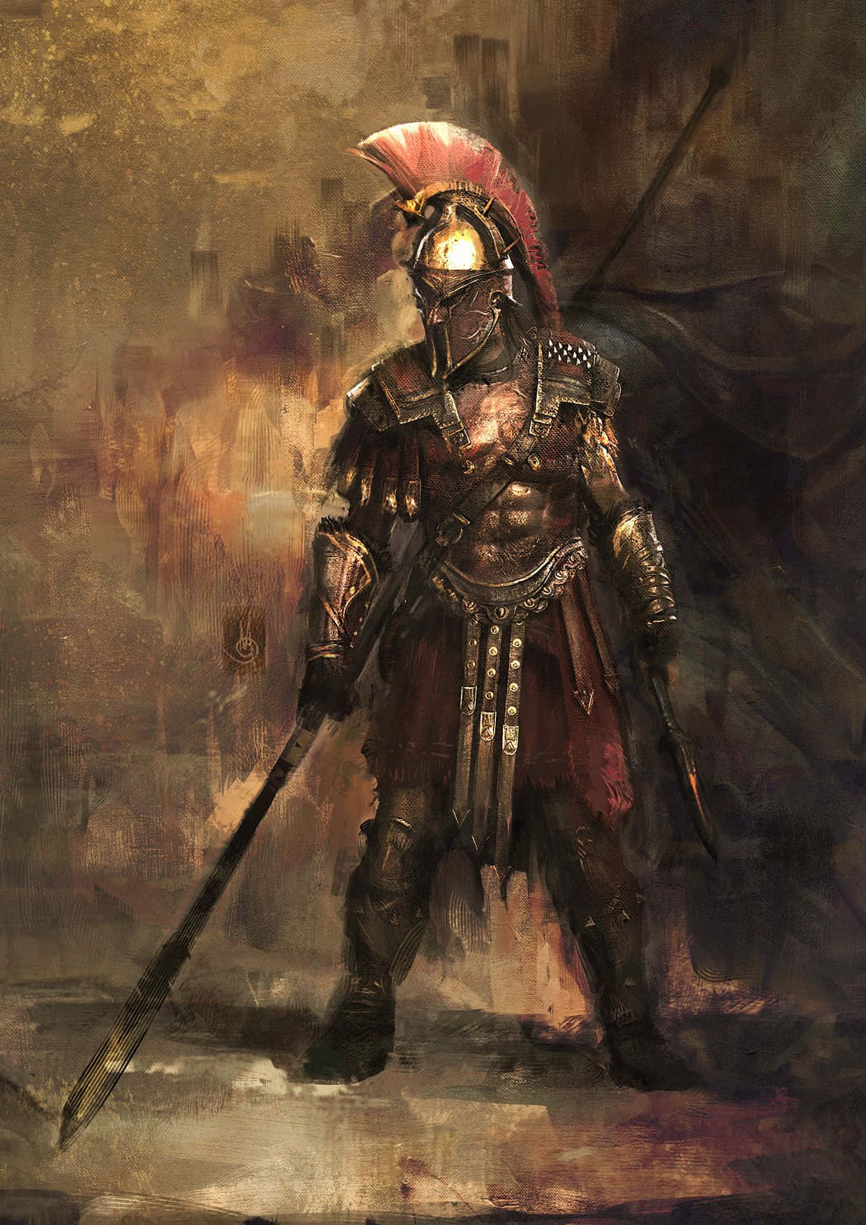 ancient warrior, red plumed helmet, spear, HD Phone Wallpaper