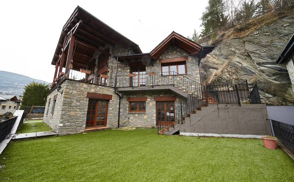 Andorra, rustic stone chalet, wooden balconies, SD Desktop Wallpaper