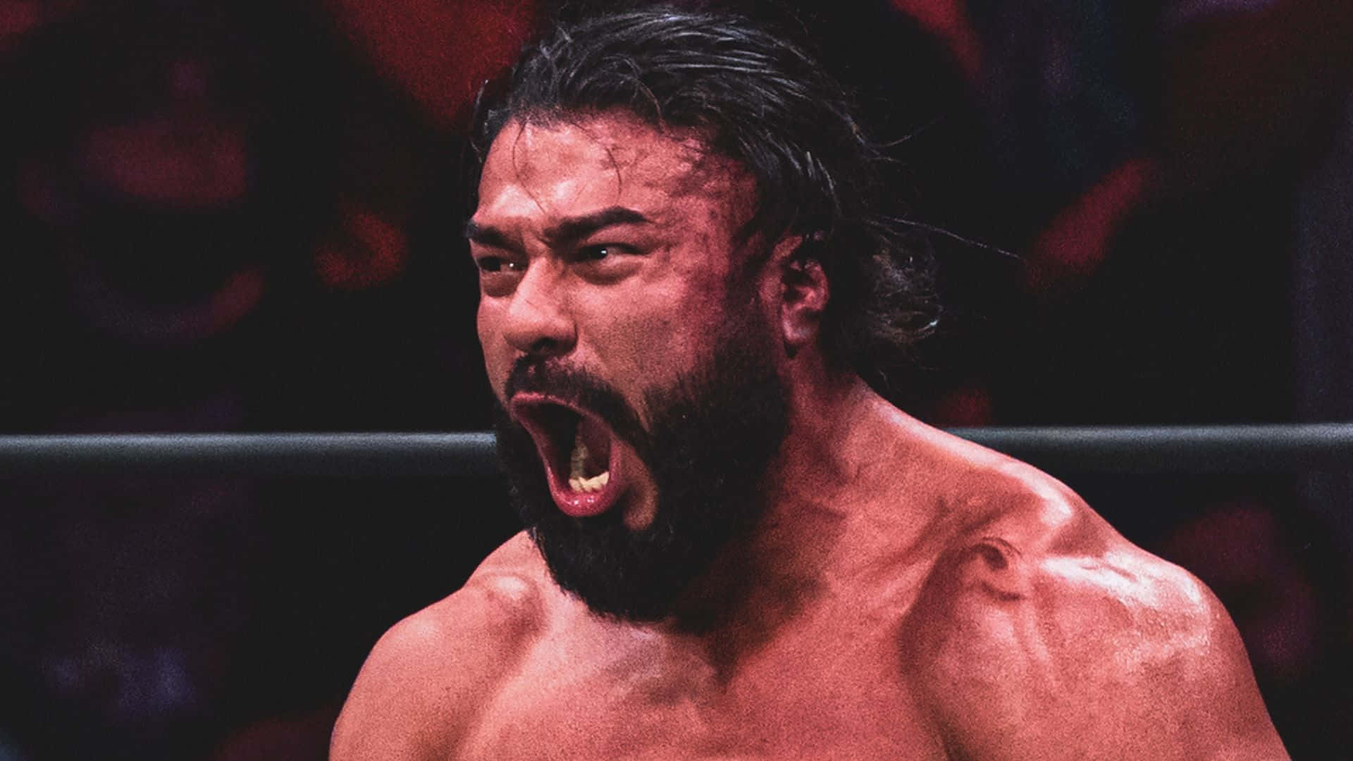 Andrade El Idolo, wrestler, dimly lit ring, Full HD Desktop Wallpaper