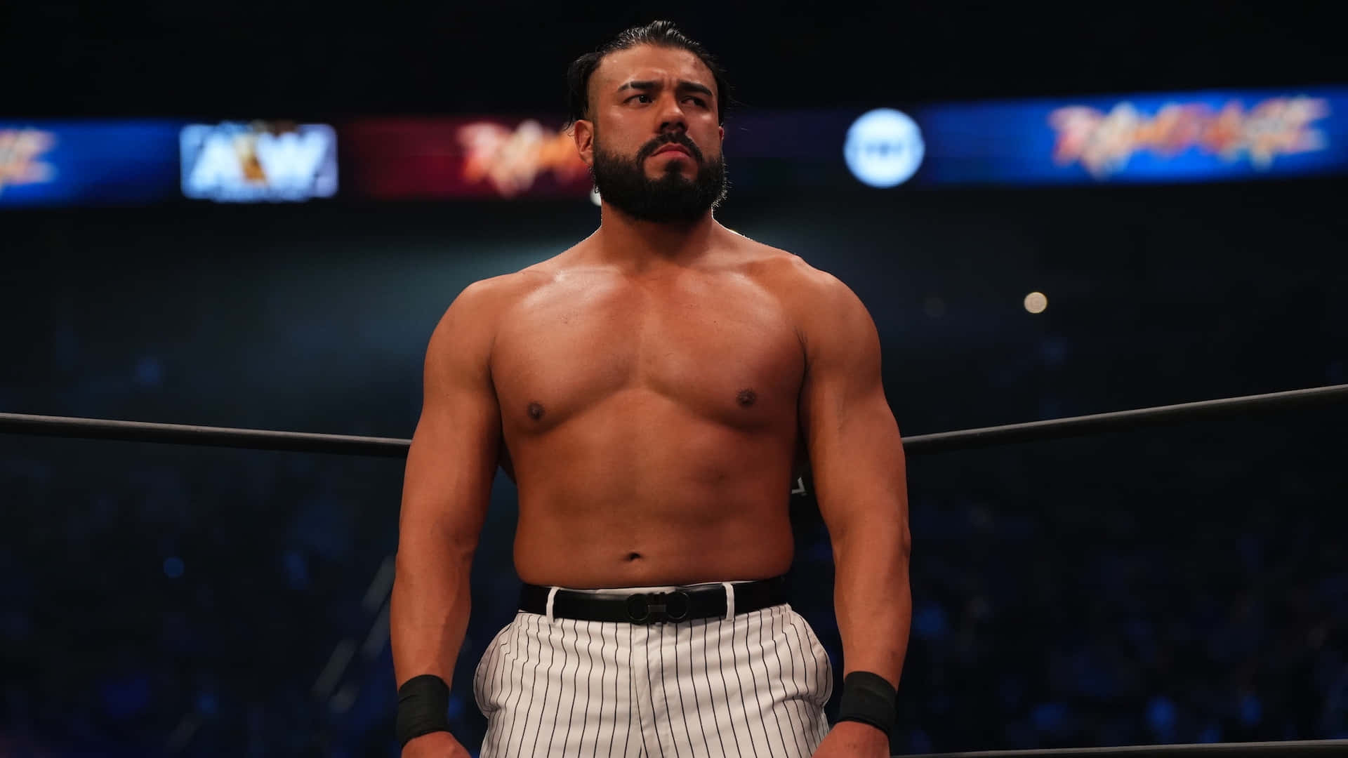 Andrade El Idolo, pinstripe trunks, ring, Full HD Desktop Wallpaper