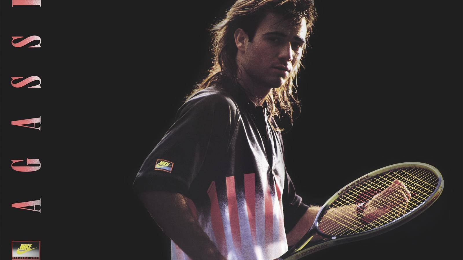 Andre Agassi, racket, dark background, HD Desktop Wallpaper