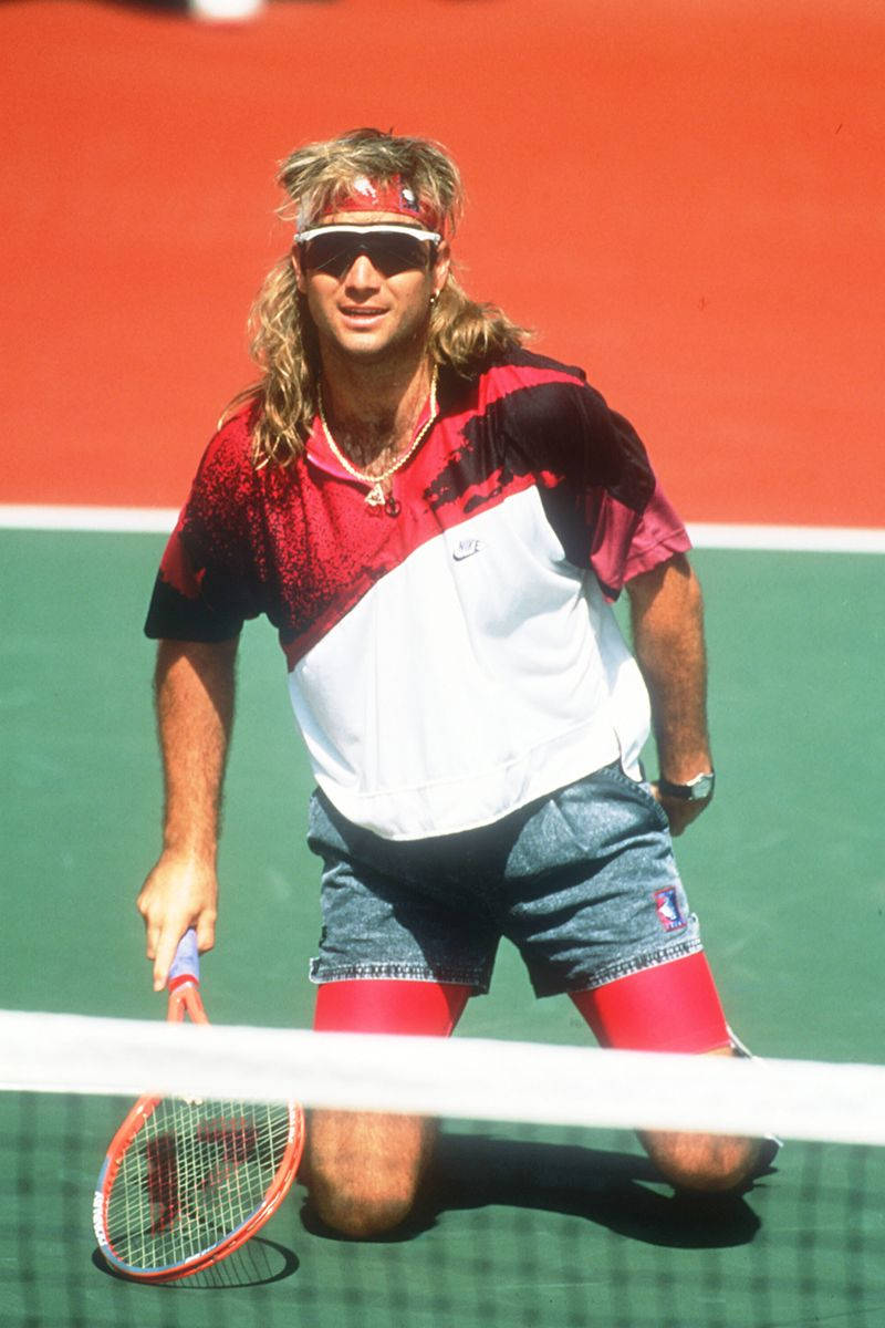 Andre Agassi, green court, racket, SD Phone Wallpaper
