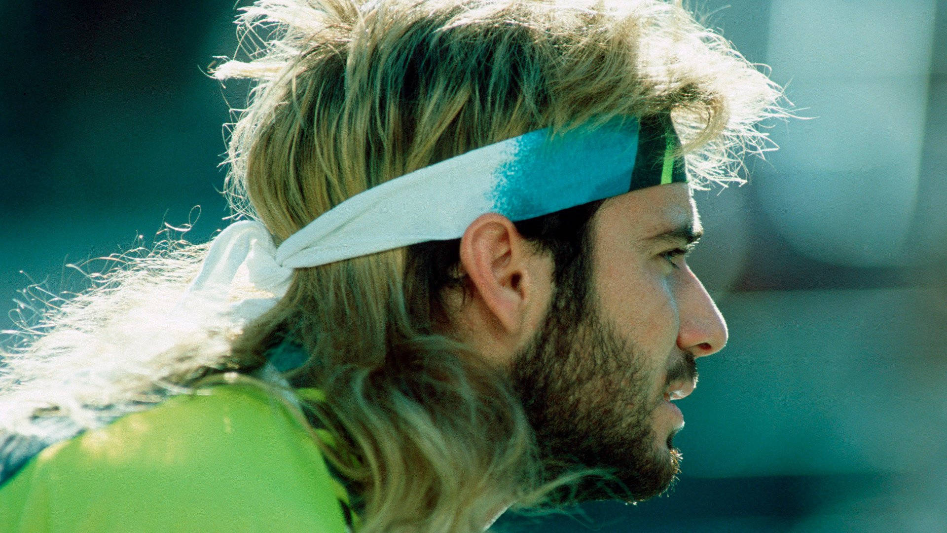 Andre Agassi, blue and white headband, long blonde hair, Full HD Desktop Wallpaper