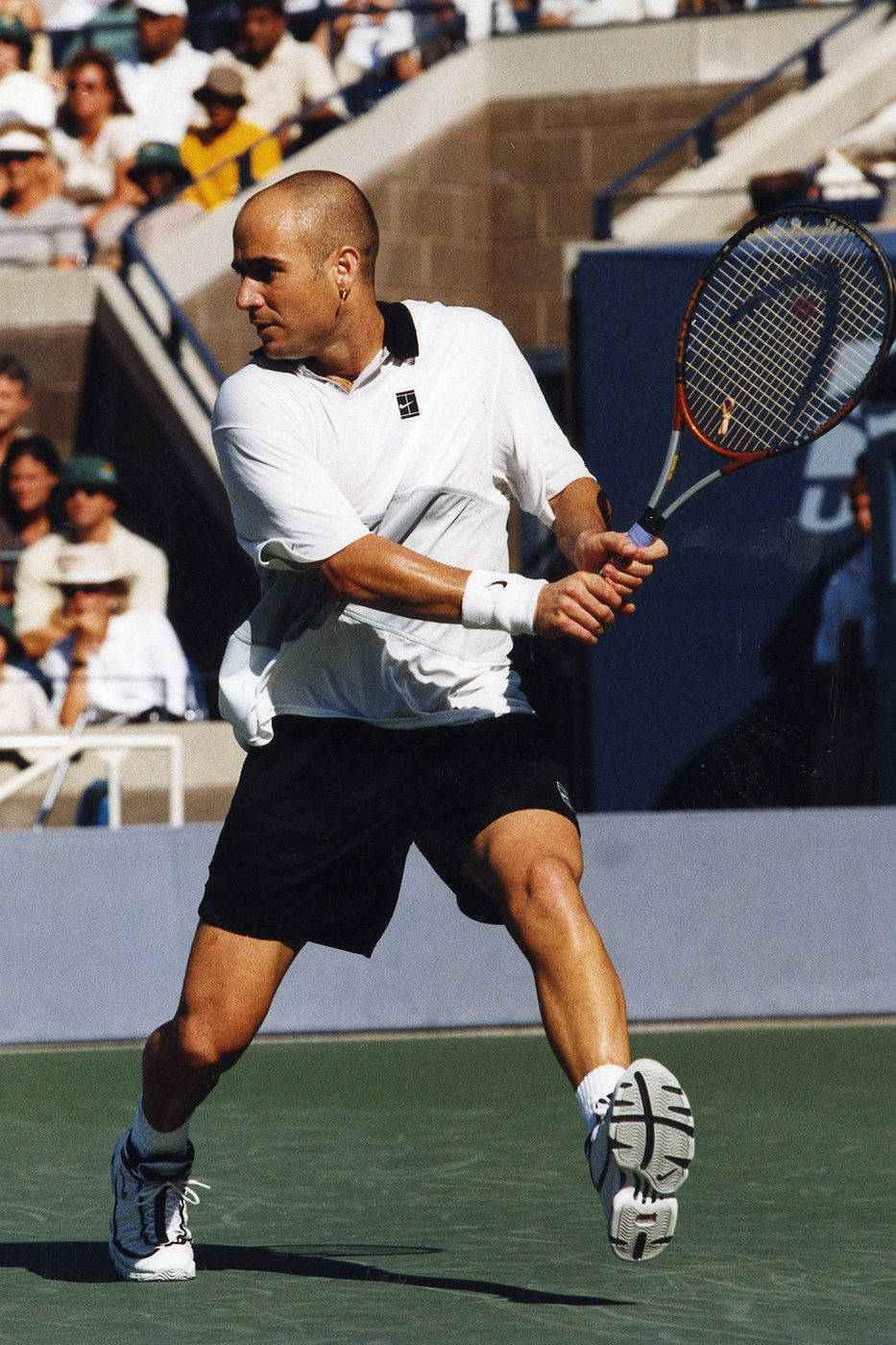 Andre Agassi, white shirt, black shorts, HD Phone Wallpaper