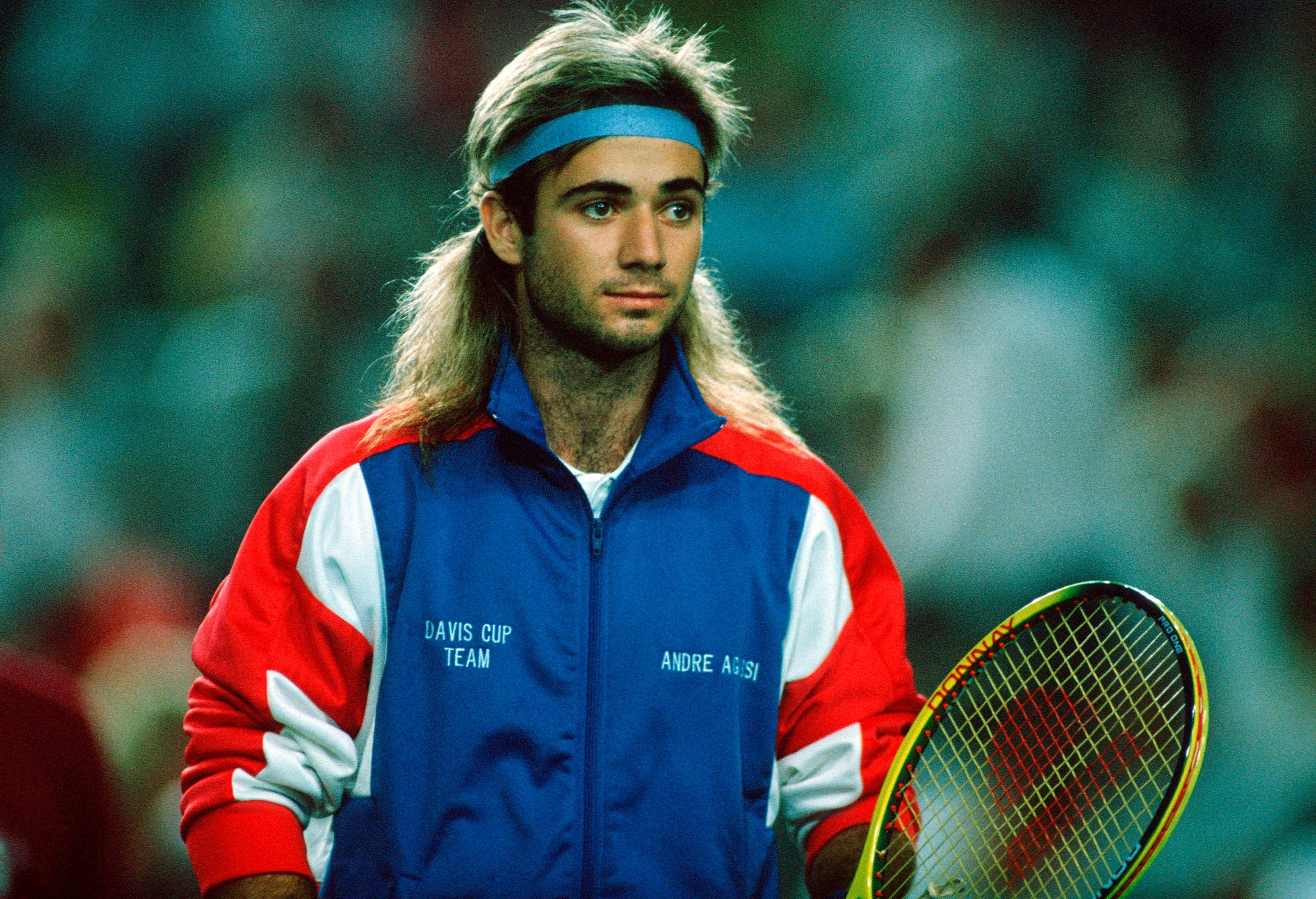 Andre Agassi, blue headband, red white and blue Davis Cup jacket, 2K Desktop Wallpaper