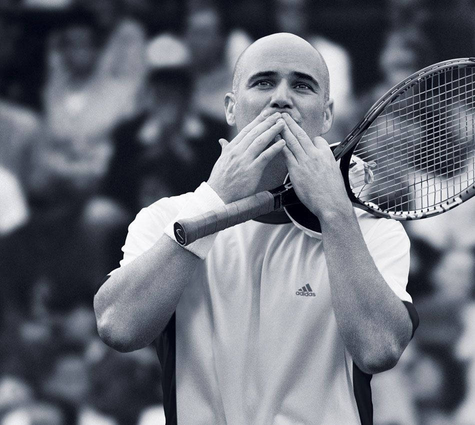 Andre Agassi, bald tennis player, white shirt, SD Desktop Wallpaper