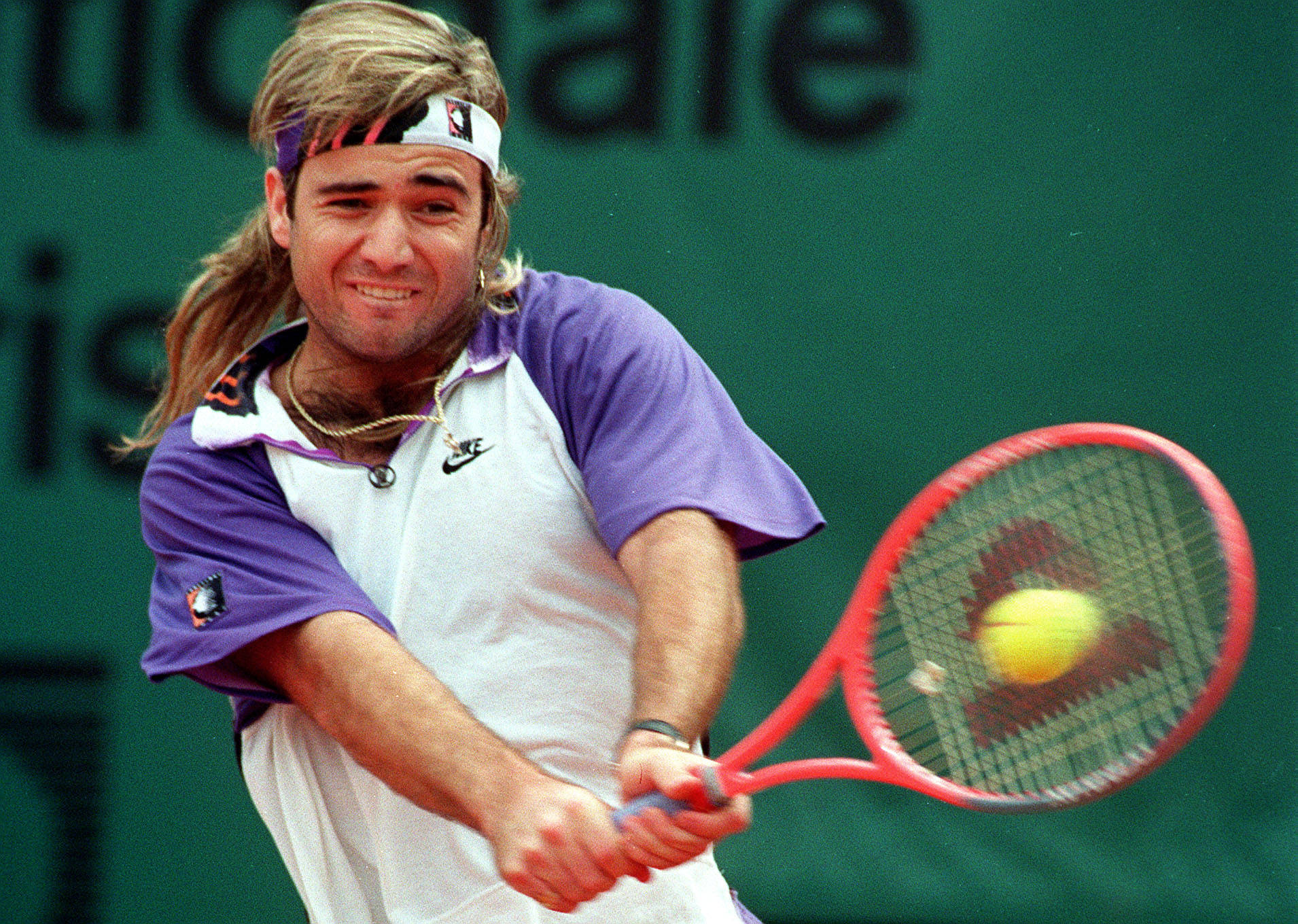 Andre Agassi, backhand stroke, red racket, HD Desktop Wallpaper