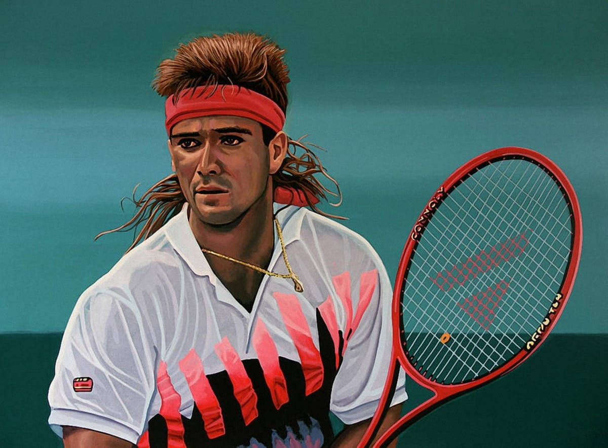 Andre Agassi, red headband, racket, SD Desktop Wallpaper