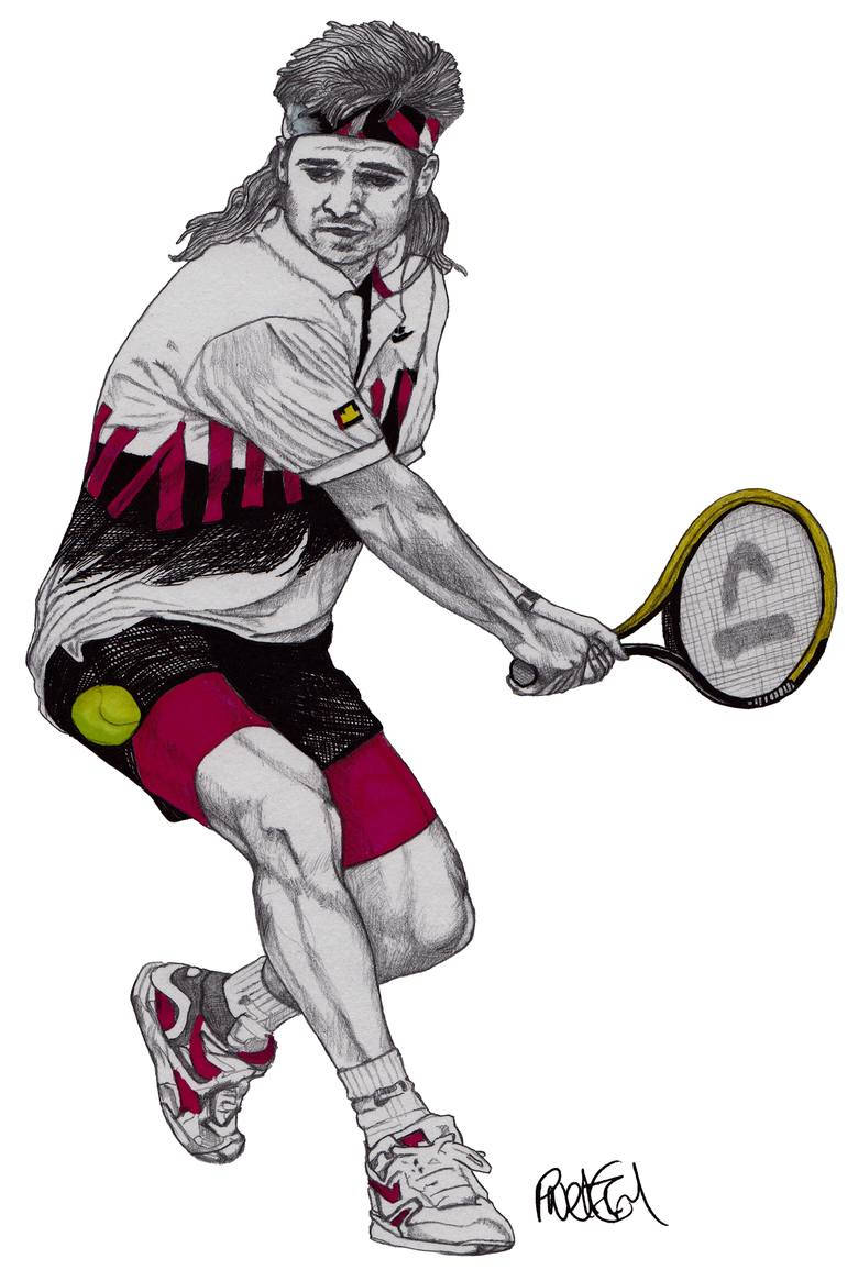 Andre Agassi, tennis court, yellow racket, SD Phone Wallpaper