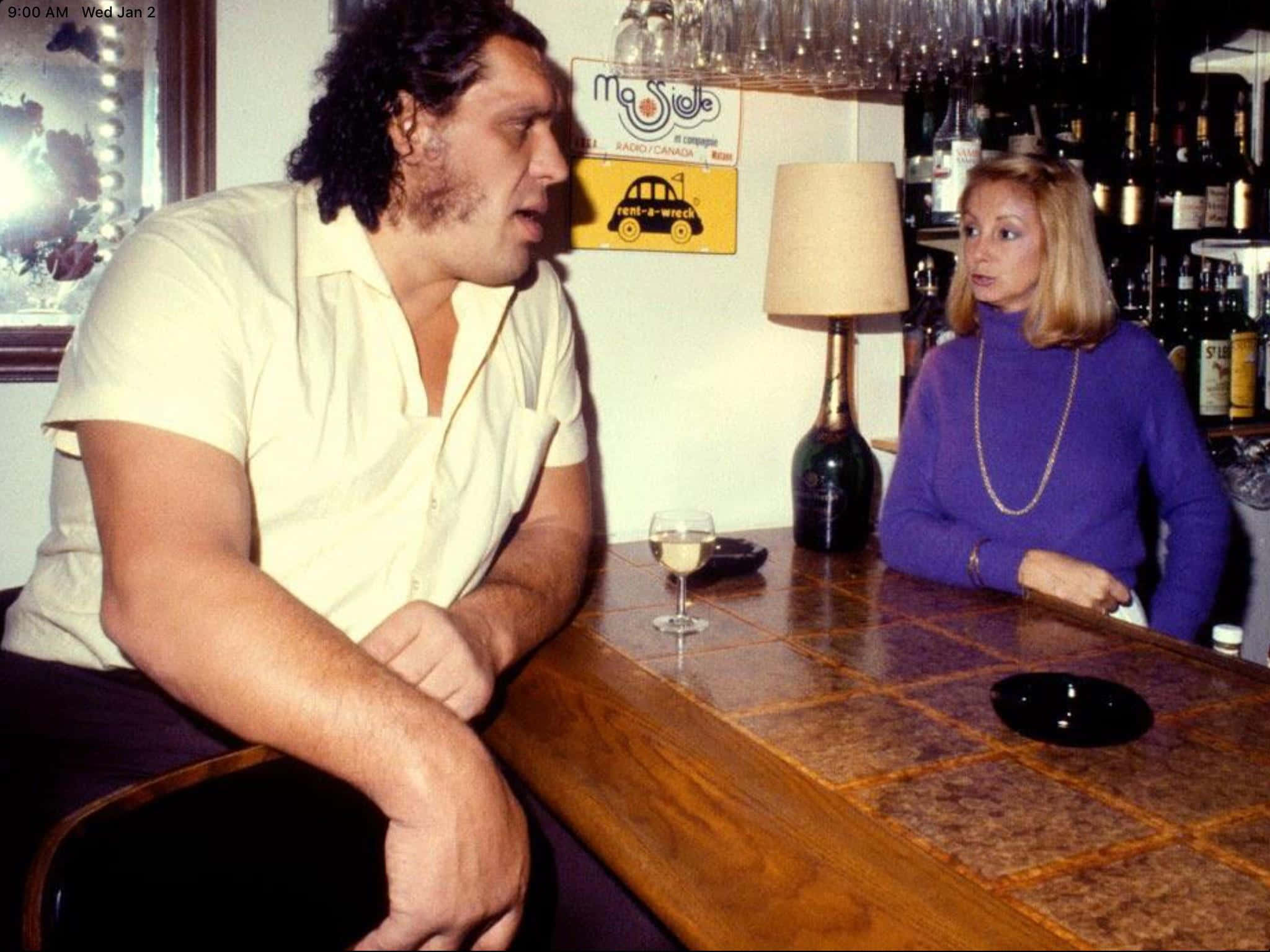 Andre The Giant, bartender, wooden bar counter, Full HD Desktop Wallpaper