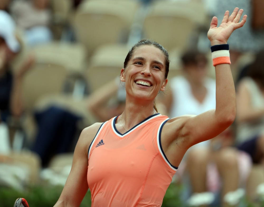 Andrea Petkovic, tennis player, orange athletic top, SD Desktop Wallpaper
