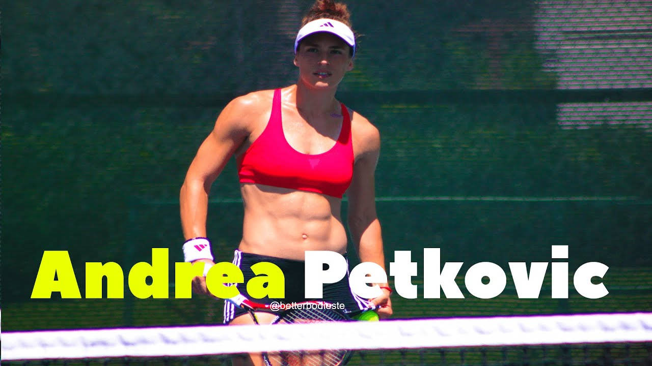 Andrea Petkovic, bright red top, white visor, HD Desktop Wallpaper