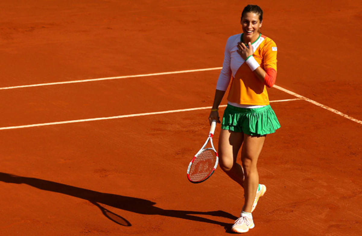 2014 French Open Tournament, Andrea Petkovic, orange and green outfit, SD Desktop Wallpaper