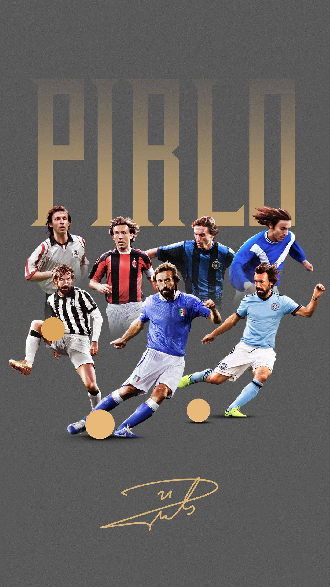 Andrea Pirlo, legendary midfielder, iconic jerseys, Full HD Phone Wallpaper